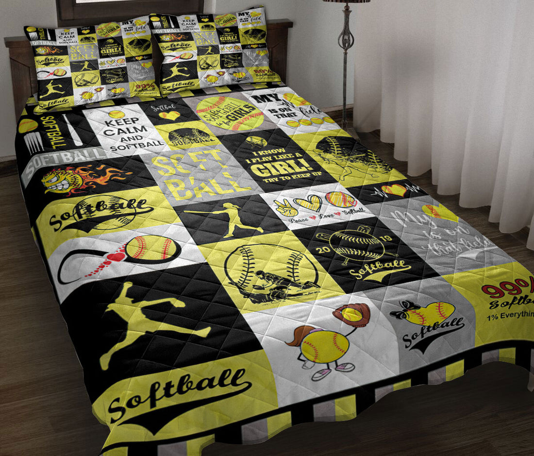 Ohaprints-Quilt-Bed-Set-Pillowcase-Keep-Calm-Softball-Ball-Pattern-Patchwork-Yellow-Black-Softball-Girl-Gift-Blanket-Bedspread-Bedding-842-Throw (55'' x 60'')