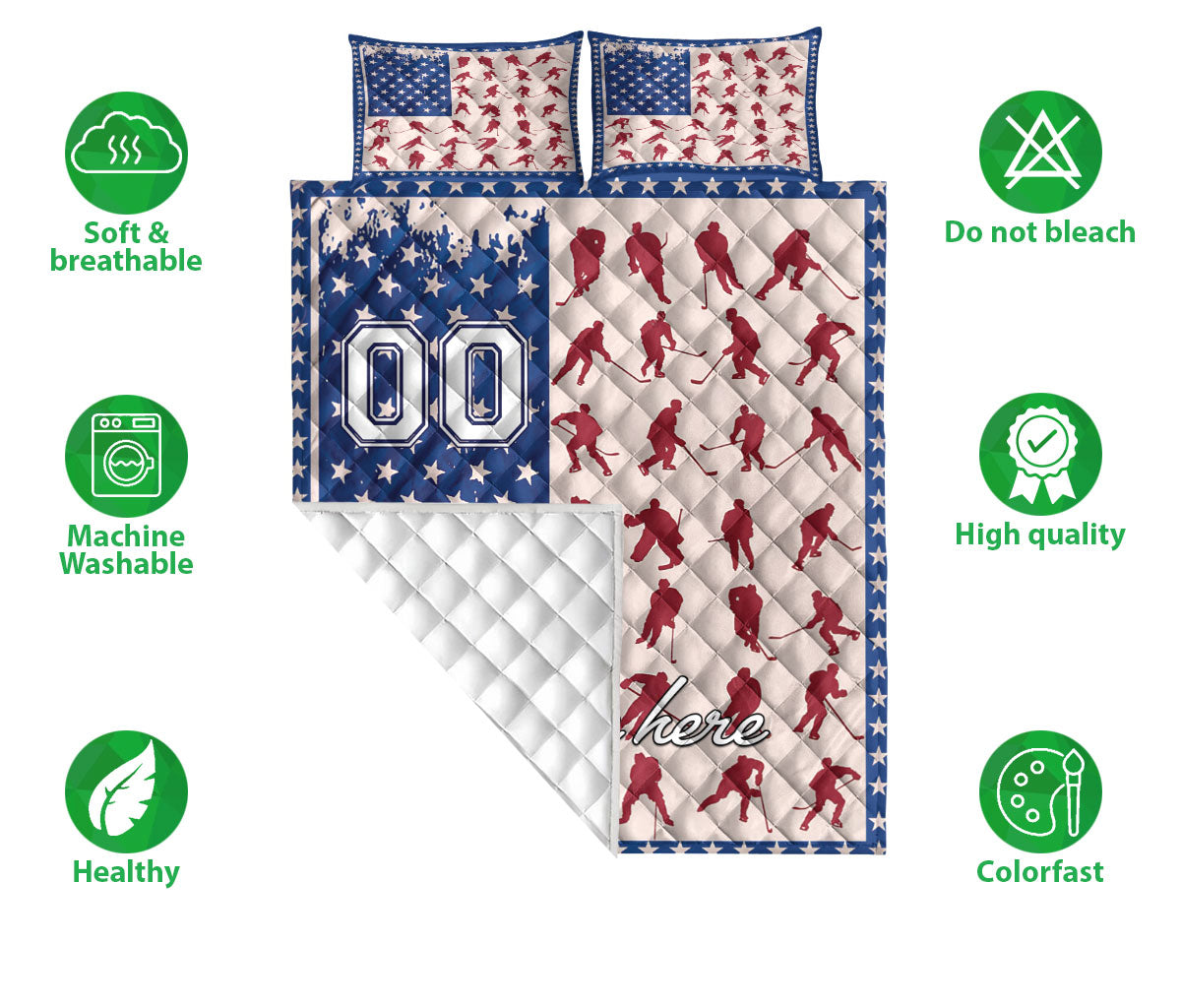 Ohaprints-Quilt-Bed-Set-Pillowcase-Hockey-Fan-Lover-Player-Posing-America-Us-Flag-Custom-Personalized-Name-Number-Blanket-Bedspread-Bedding-2602-Double (70'' x 80'')