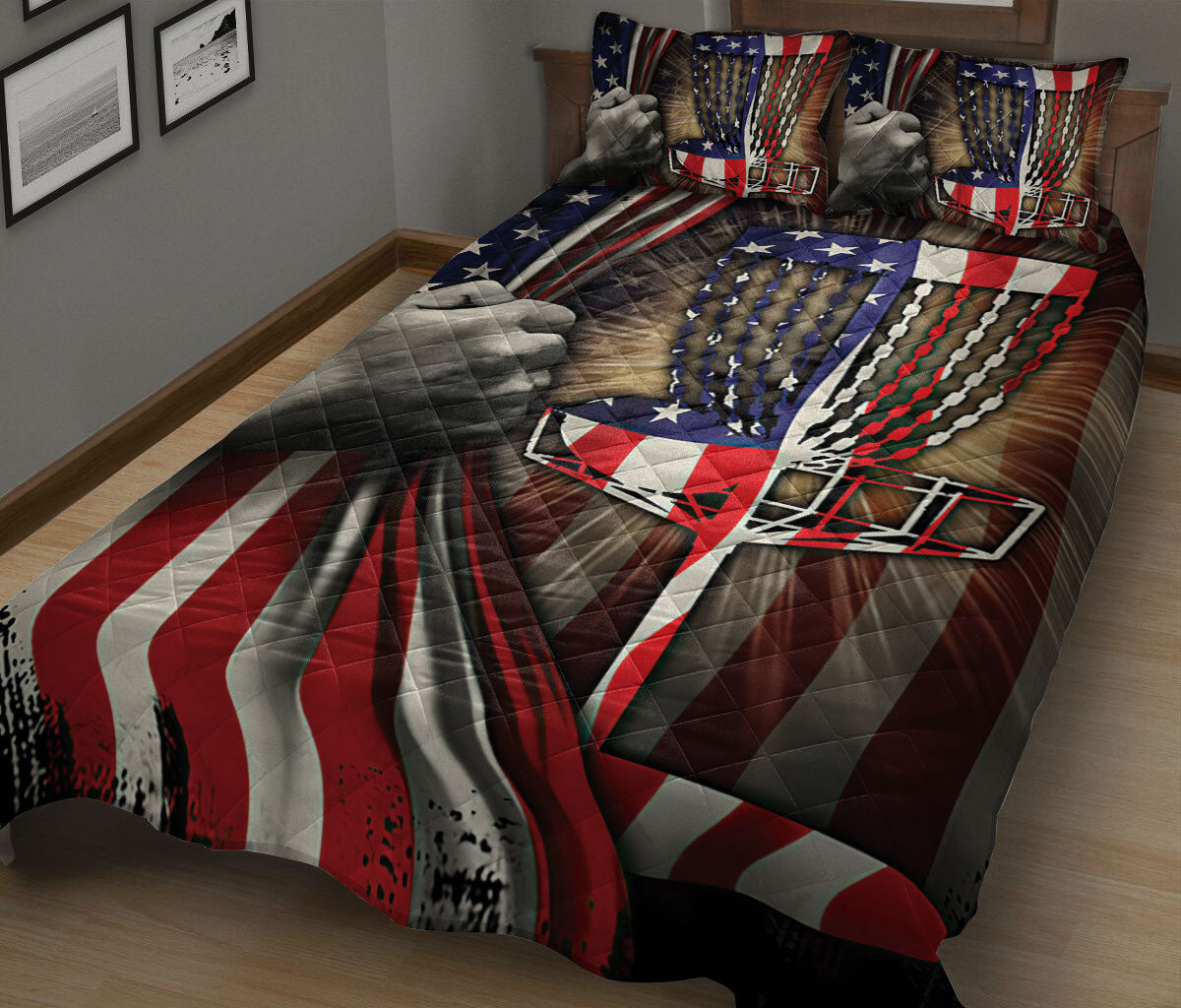 Ohaprints-Quilt-Bed-Set-Pillowcase-Patriotic-Frisbee-Disc-Golf-Player-Lover-Fan-Gift-America-Us-Flag-Blanket-Bedspread-Bedding-3044-King (90'' x 100'')