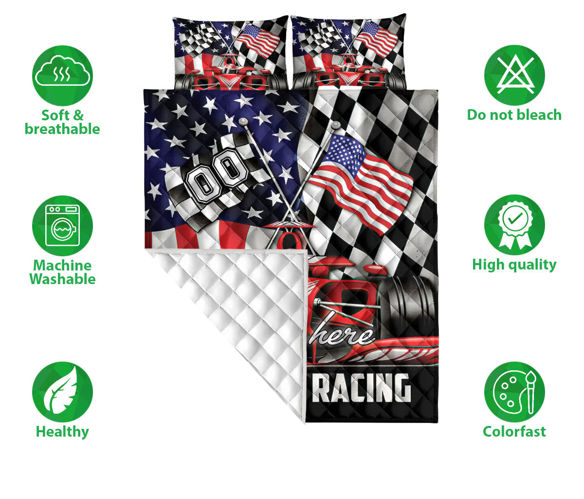 Ohaprints-Quilt-Bed-Set-Pillowcase-Dirt-Track-Formula-Racing-Racer-Checkered-Flag-Custom-Personalized-Name-Number-Blanket-Bedspread-Bedding-2010-Double (70'' x 80'')