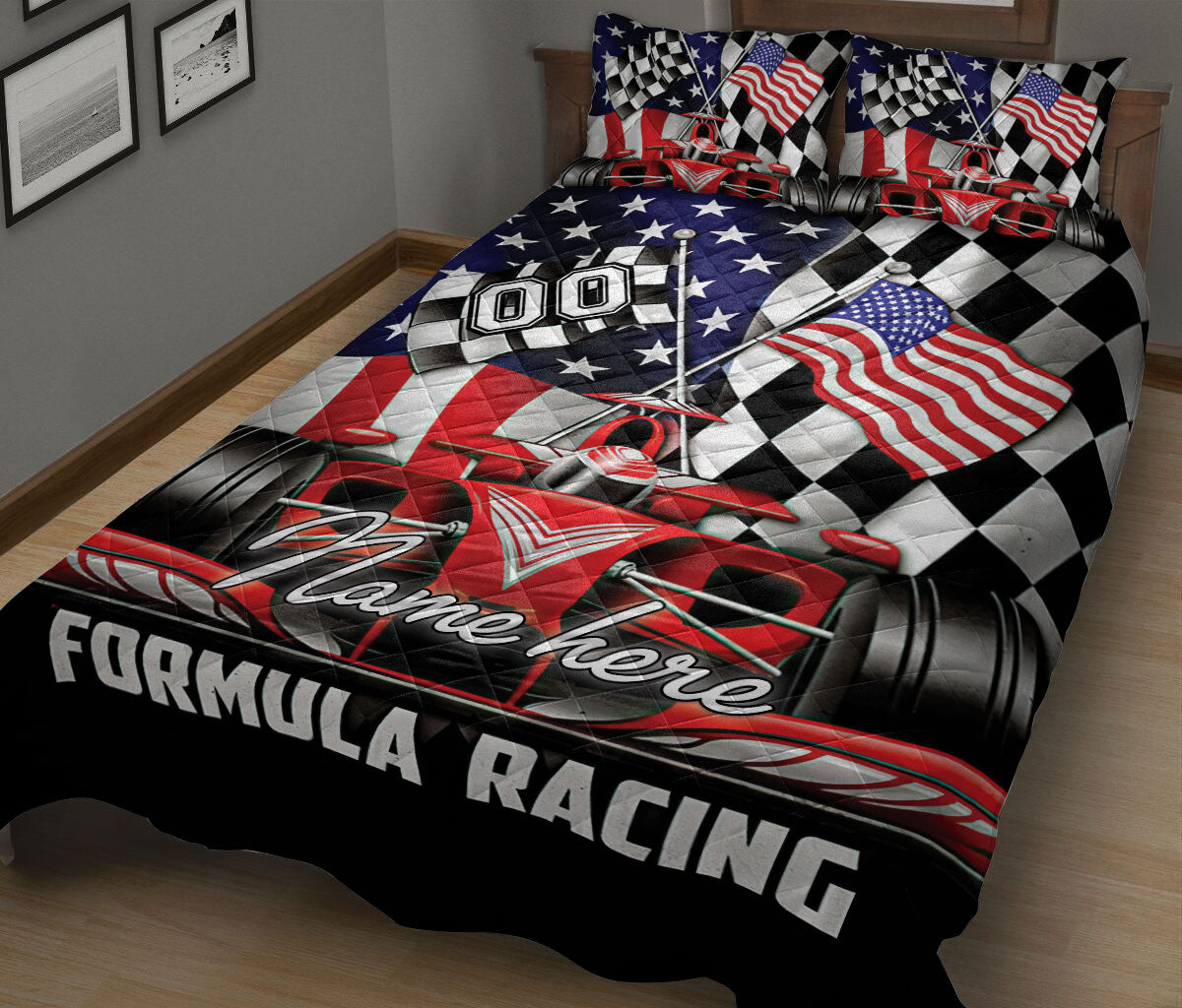 Ohaprints-Quilt-Bed-Set-Pillowcase-Dirt-Track-Formula-Racing-Racer-Checkered-Flag-Custom-Personalized-Name-Number-Blanket-Bedspread-Bedding-2010-King (90'' x 100'')