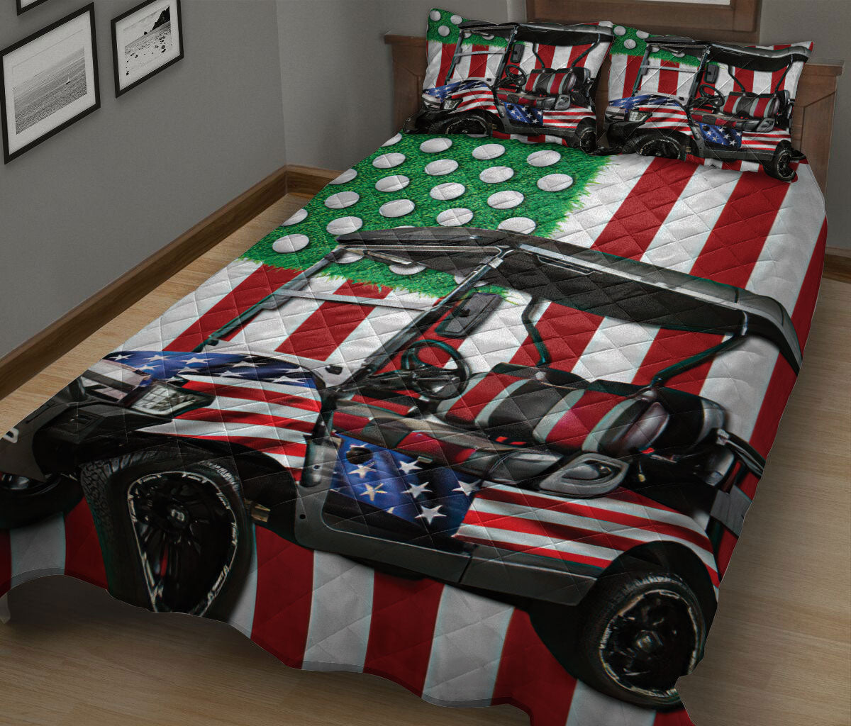 Ohaprints-Quilt-Bed-Set-Pillowcase-America-Us-Flag-Golf-Cart-Golf-Player-Lover-Gift-Blanket-Bedspread-Bedding-2603-King (90'' x 100'')