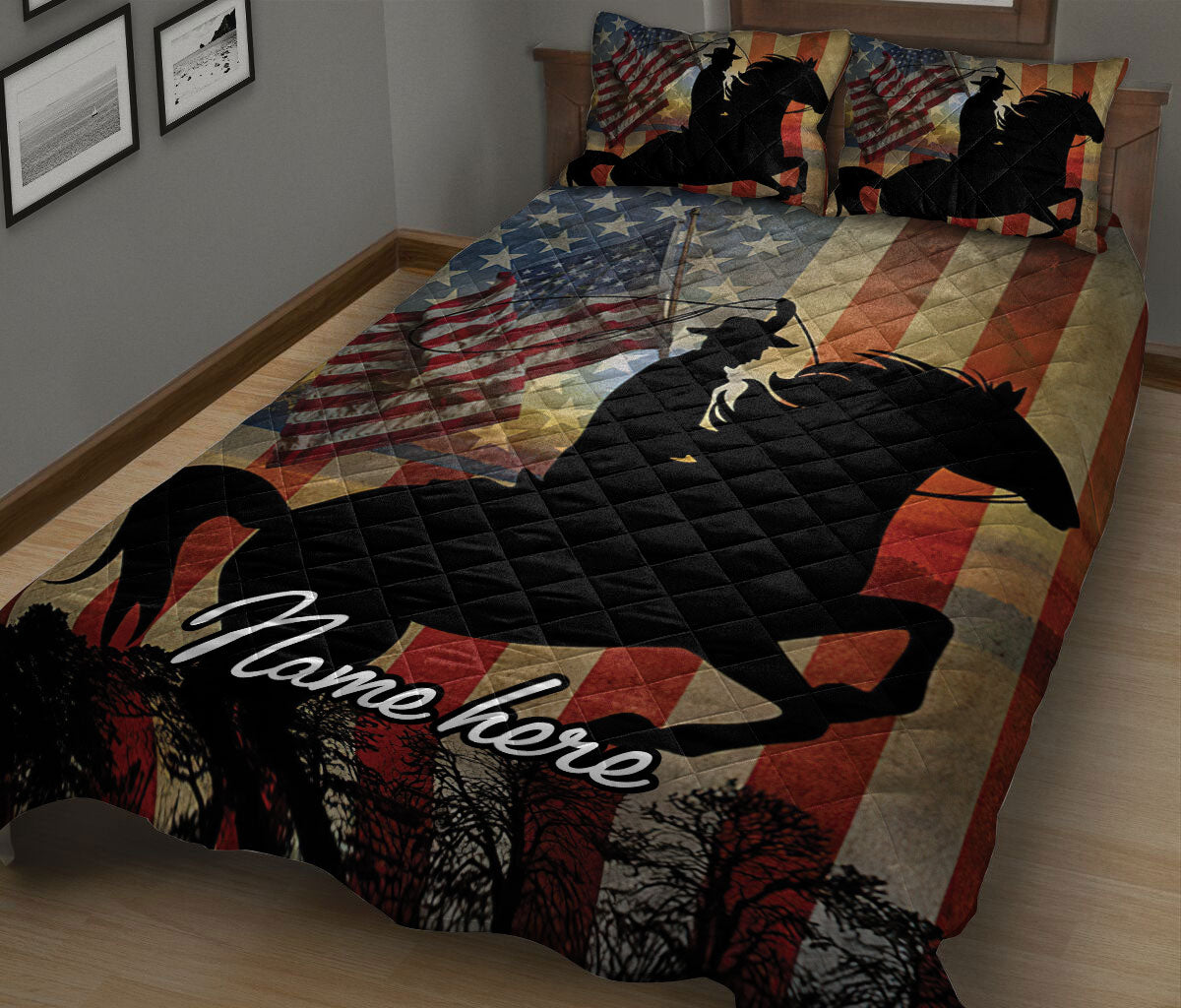 Ohaprints-Quilt-Bed-Set-Pillowcase-Patriotic-Cowboy-Old-Vintage-Horse-Lover-Farmer-Custom-Personalized-Name-Blanket-Bedspread-Bedding-7-King (90'' x 100'')