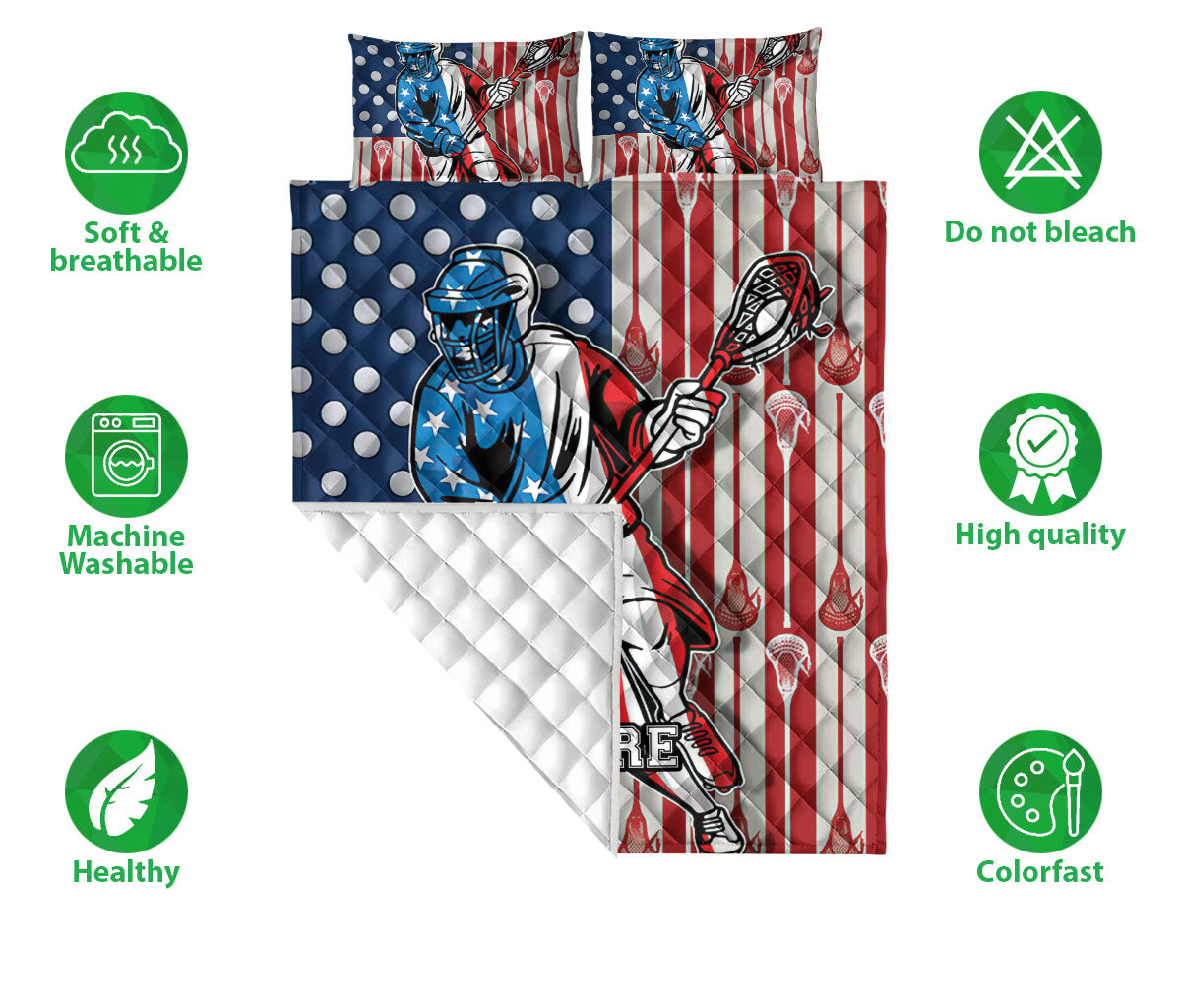 Ohaprints-Quilt-Bed-Set-Pillowcase-Lacrosse-Player-Lover-Fan-Gift-America-Flag-Custom-Personalized-Name-Blanket-Bedspread-Bedding-739-Double (70'' x 80'')