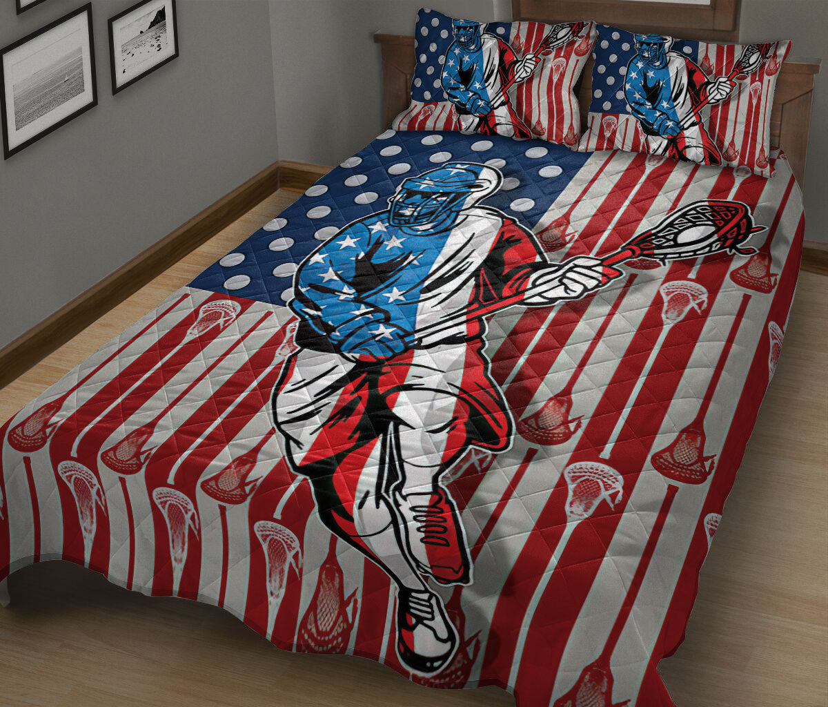 Ohaprints-Quilt-Bed-Set-Pillowcase-Patriotic-Lacrosse-Player-Lover-Fan-Gift-America-Us-Flag-Blanket-Bedspread-Bedding-844-King (90'' x 100'')