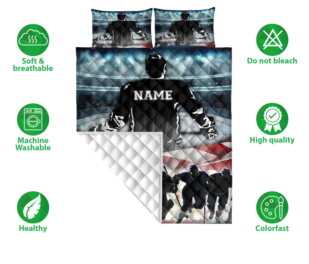 Ohaprints-Quilt-Bed-Set-Pillowcase-Air-Roller-Field-Ice-Hockey-Player-Lover-Fan-Gift-Custom-Personalized-Name-Blanket-Bedspread-Bedding-1424-Double (70'' x 80'')