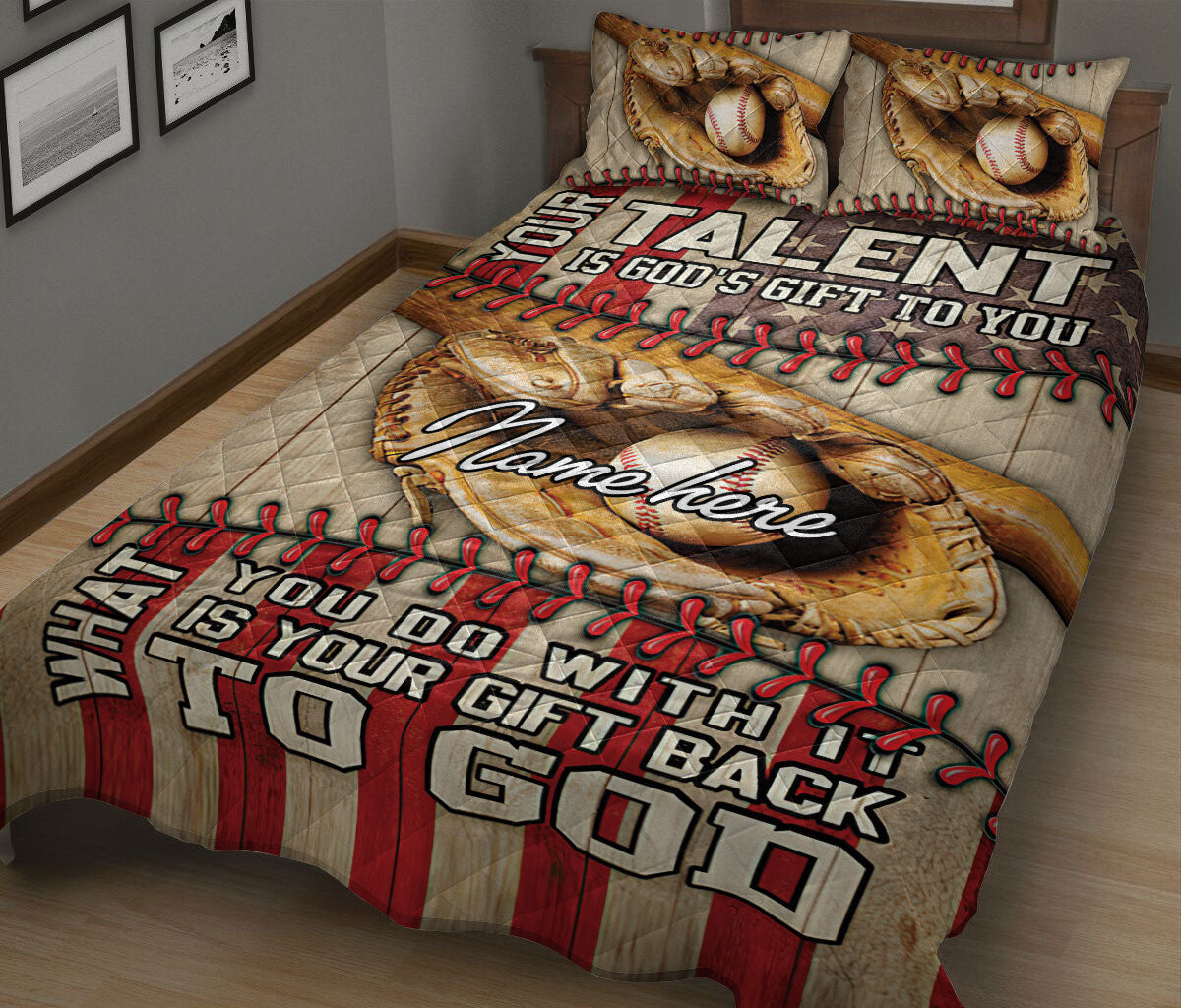 Ohaprints-Quilt-Bed-Set-Pillowcase-Your-Talent-Baseball-Lover-Gift-Ball-Glove-Vintage-Custom-Personalized-Name-Blanket-Bedspread-Bedding-2011-King (90'' x 100'')