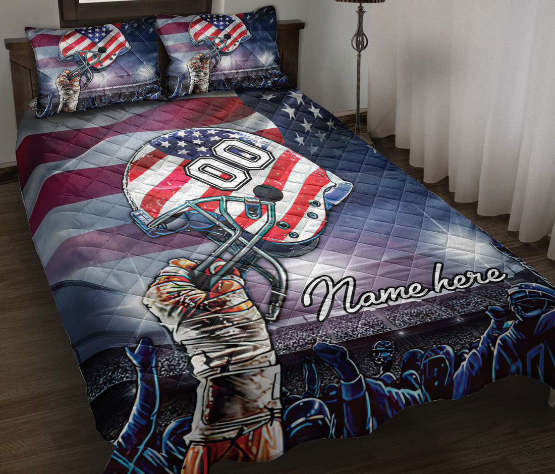 Ohaprints-Quilt-Bed-Set-Pillowcase-America-Us-Flag-Football-Player-Gift-Helmet-Custom-Personalized-Name-Number-Blanket-Bedspread-Bedding-254-Throw (55'' x 60'')