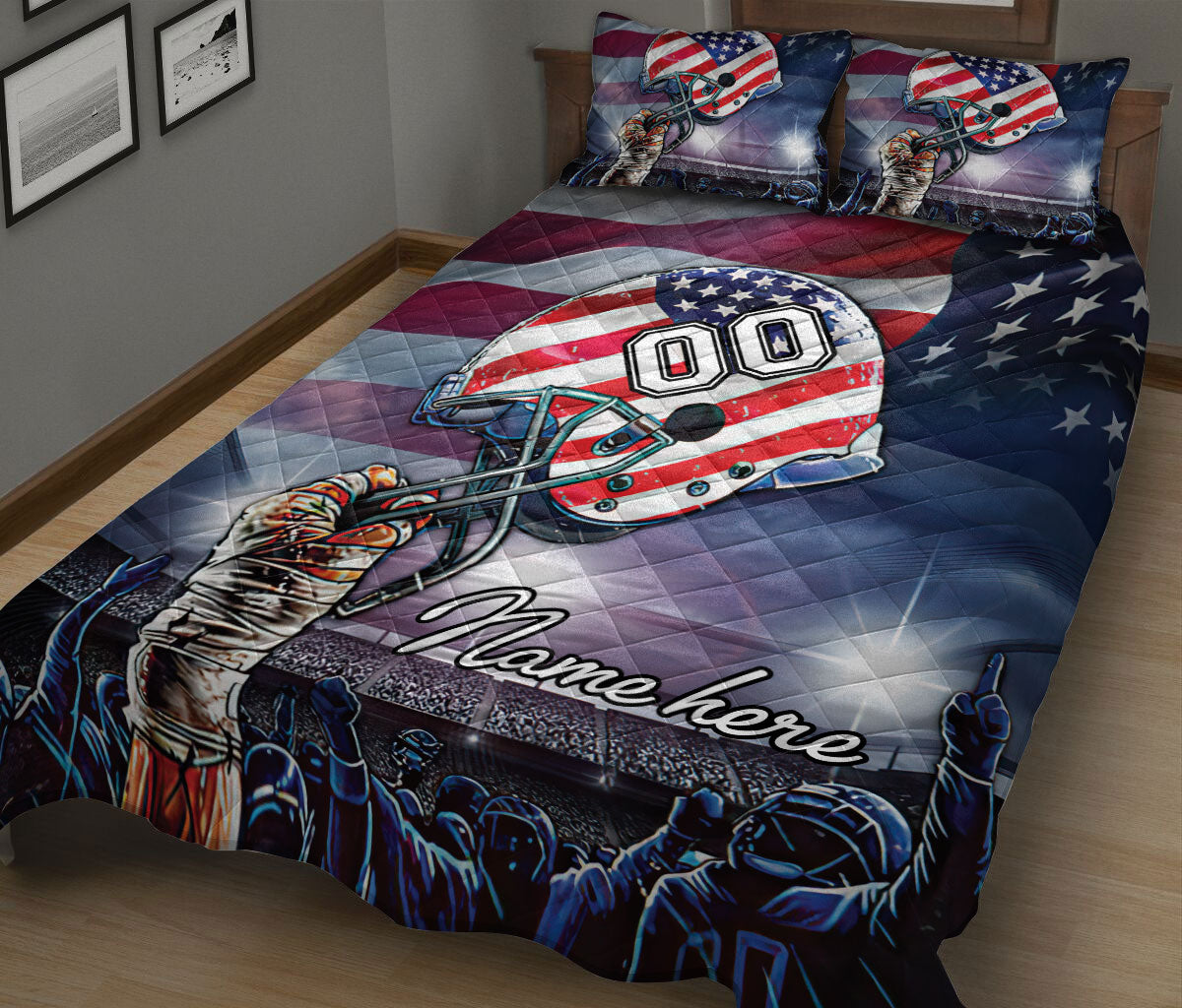 Ohaprints-Quilt-Bed-Set-Pillowcase-America-Us-Flag-Football-Player-Gift-Helmet-Custom-Personalized-Name-Number-Blanket-Bedspread-Bedding-254-King (90'' x 100'')