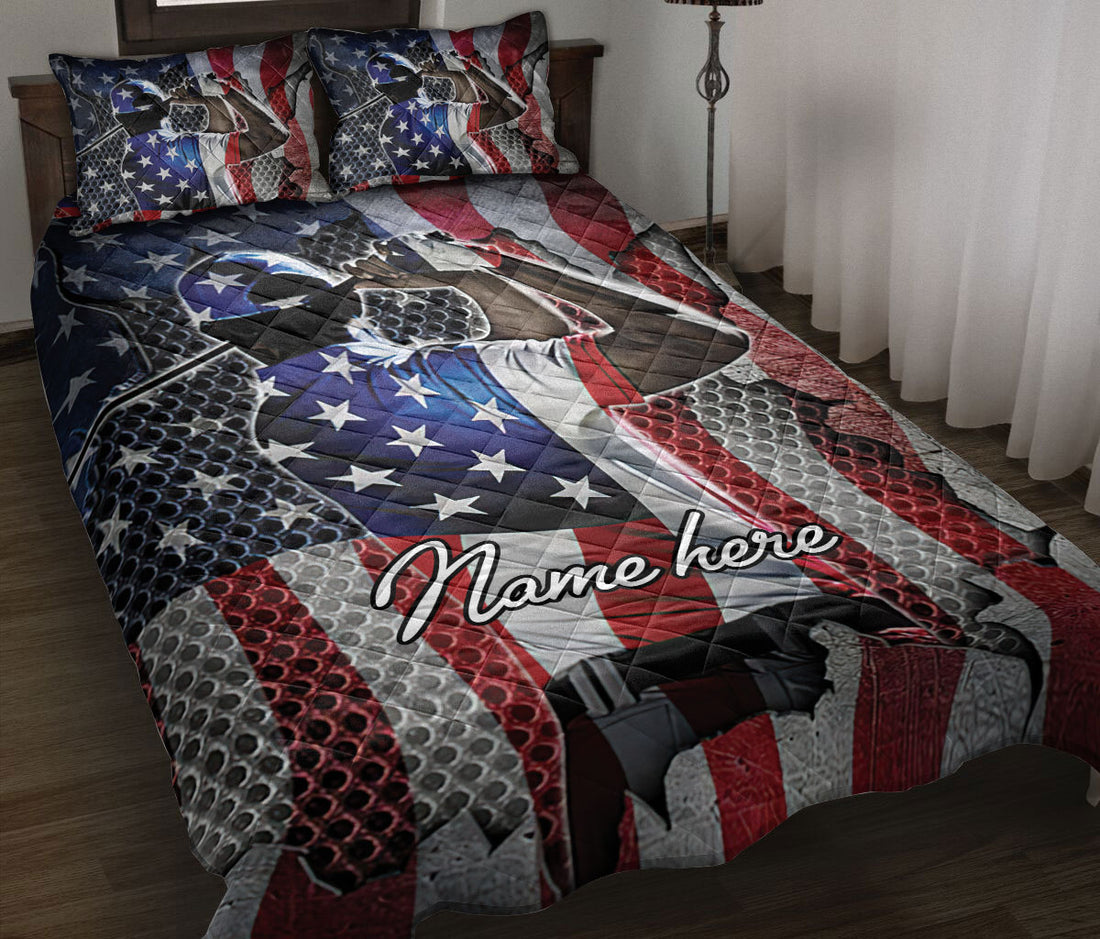 Ohaprints-Quilt-Bed-Set-Pillowcase-Patriotic-Golf-Player-America-Us-Flag-Golfer-Gift-Custom-Personalized-Name-Blanket-Bedspread-Bedding-845-Throw (55'' x 60'')