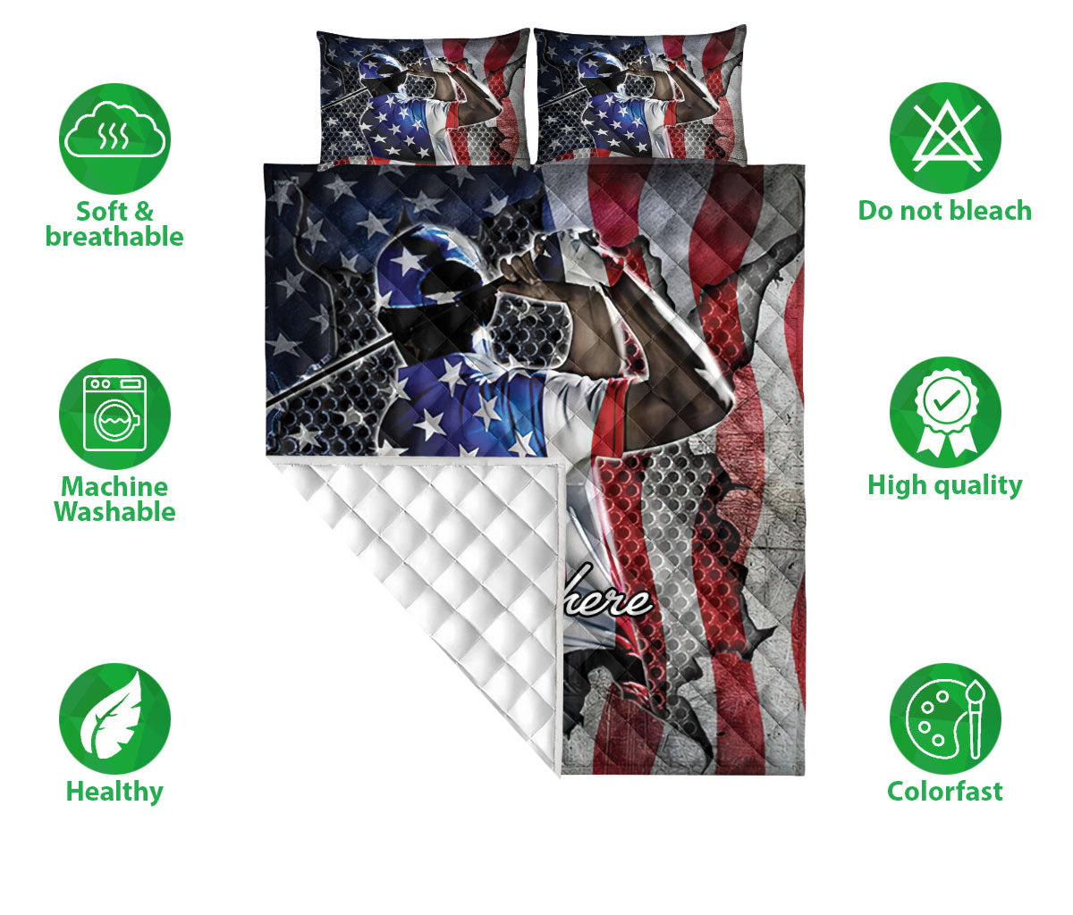 Ohaprints-Quilt-Bed-Set-Pillowcase-Patriotic-Golf-Player-America-Us-Flag-Golfer-Gift-Custom-Personalized-Name-Blanket-Bedspread-Bedding-845-Double (70'' x 80'')