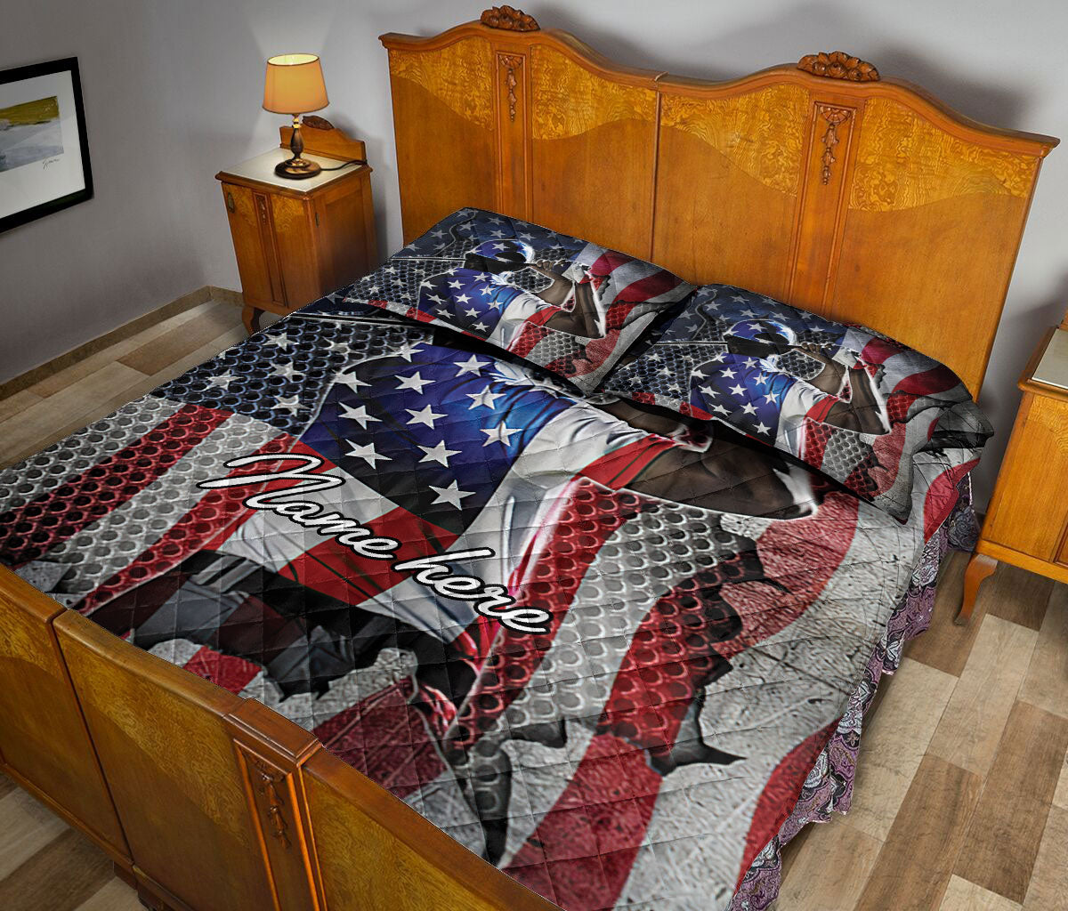 Ohaprints-Quilt-Bed-Set-Pillowcase-Patriotic-Golf-Player-America-Us-Flag-Golfer-Gift-Custom-Personalized-Name-Blanket-Bedspread-Bedding-845-Queen (80'' x 90'')