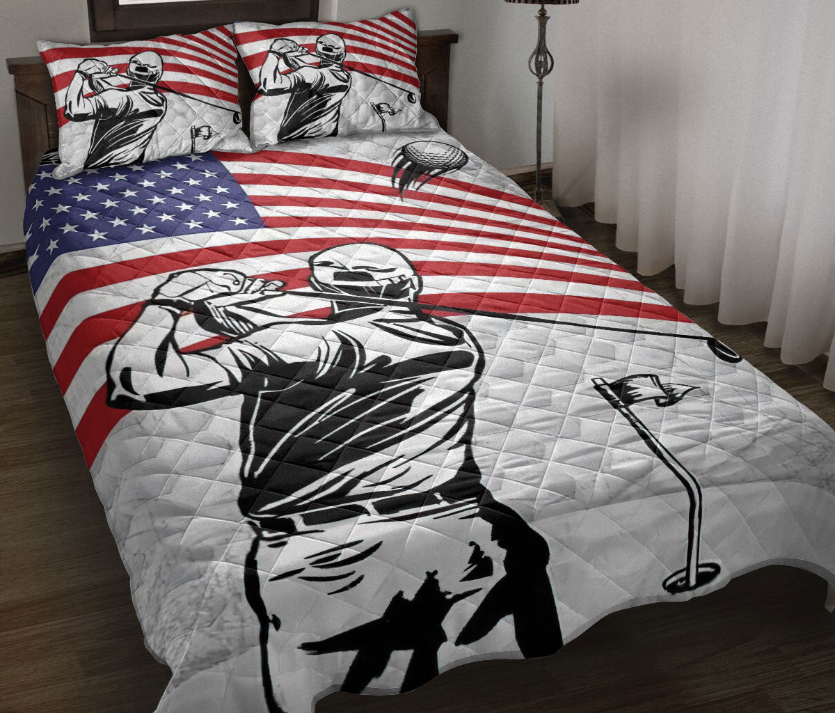 Ohaprints-Quilt-Bed-Set-Pillowcase-Patriotic-Golf-Player-America-Us-Flag-Golfer-Gift-Idea-Golfing-Lover-White-Blanket-Bedspread-Bedding-1184-Throw (55'' x 60'')