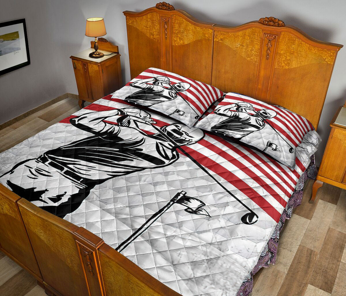 Ohaprints-Quilt-Bed-Set-Pillowcase-Patriotic-Golf-Player-America-Us-Flag-Golfer-Gift-Idea-Golfing-Lover-White-Blanket-Bedspread-Bedding-1184-Queen (80'' x 90'')