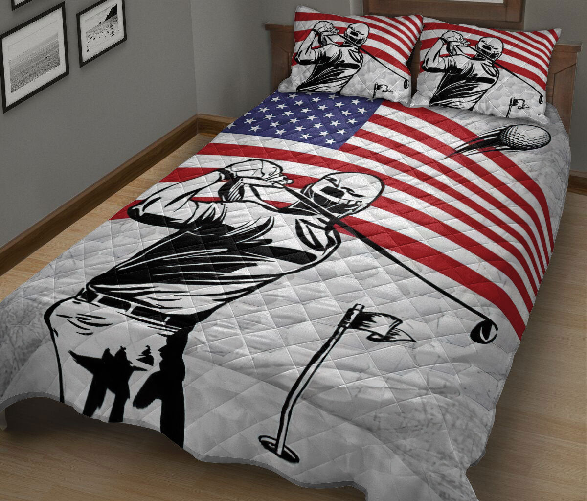 Ohaprints-Quilt-Bed-Set-Pillowcase-Patriotic-Golf-Player-America-Us-Flag-Golfer-Gift-Idea-Golfing-Lover-White-Blanket-Bedspread-Bedding-1184-King (90'' x 100'')