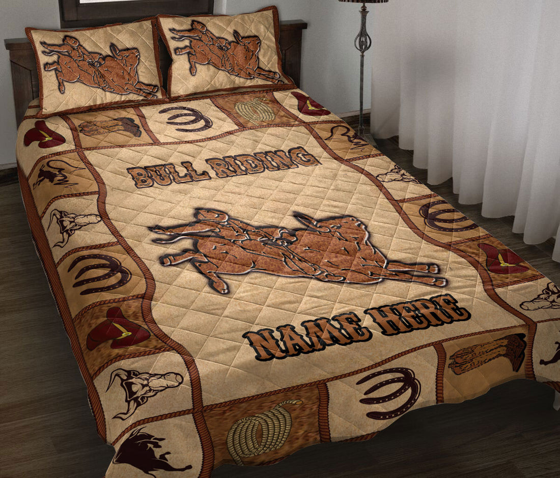 Ohaprints-Quilt-Bed-Set-Pillowcase-Bull-Riding-Bull-Rider-Cowboy-Vintage-Brown-Custom-Personalized-Name-Blanket-Bedspread-Bedding-3723-Throw (55'' x 60'')