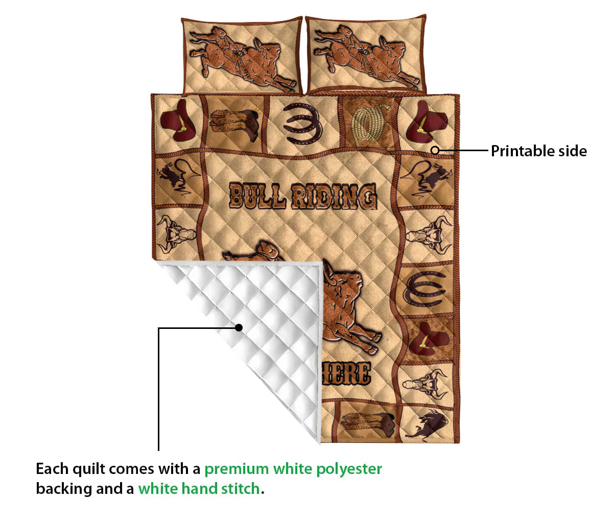 Ohaprints-Quilt-Bed-Set-Pillowcase-Bull-Riding-Bull-Rider-Cowboy-Vintage-Brown-Custom-Personalized-Name-Blanket-Bedspread-Bedding-3723-Queen (80'' x 90'')