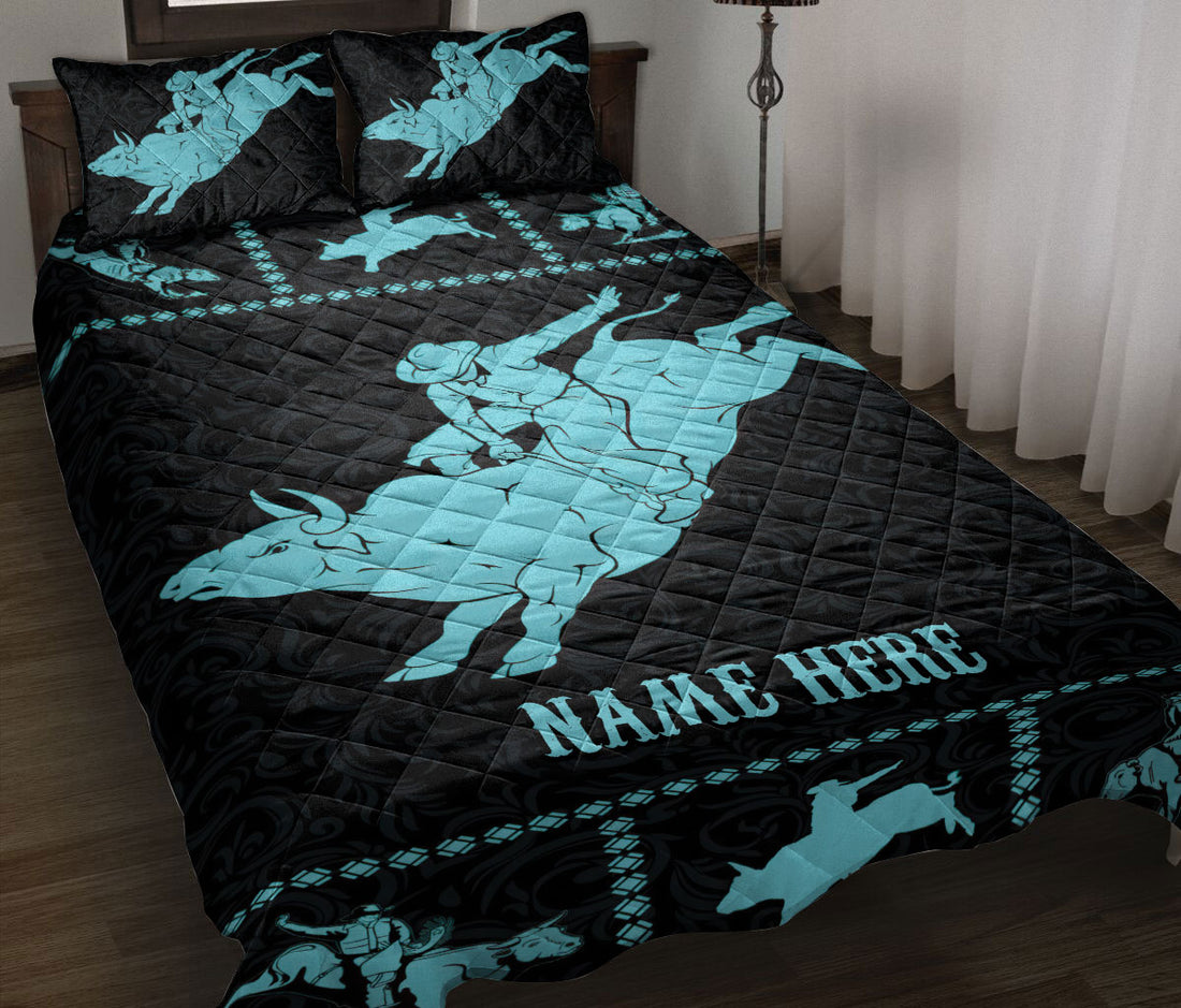 Ohaprints-Quilt-Bed-Set-Pillowcase-Turquoise-Bull-Riding-Bull-Riders-Cowboy-Custom-Personalized-Name-Blanket-Bedspread-Bedding-3724-Throw (55'' x 60'')