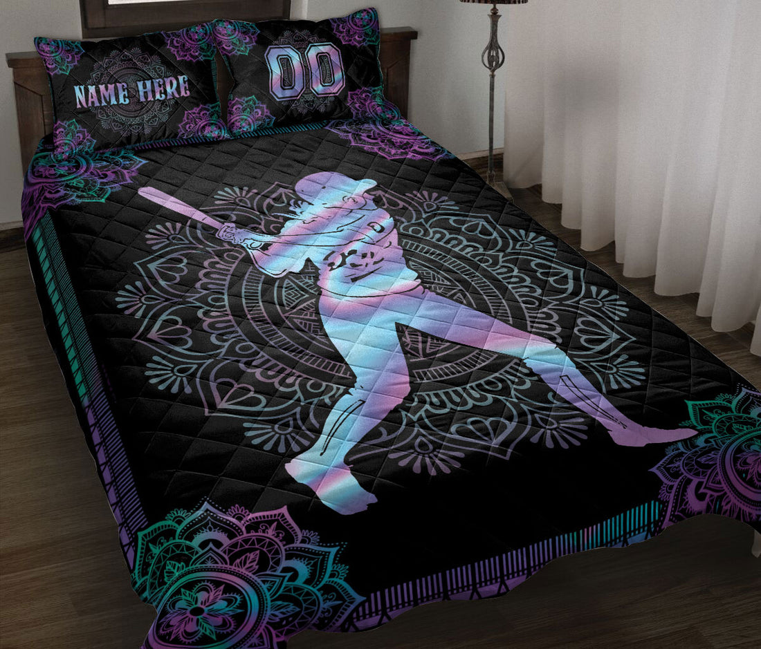 Ohaprints-Quilt-Bed-Set-Pillowcase-Hologram-Mandala-Softball-Girl-Batter-Custom-Personalized-Name-Number-Blanket-Bedspread-Bedding-3076-Throw (55'' x 60'')