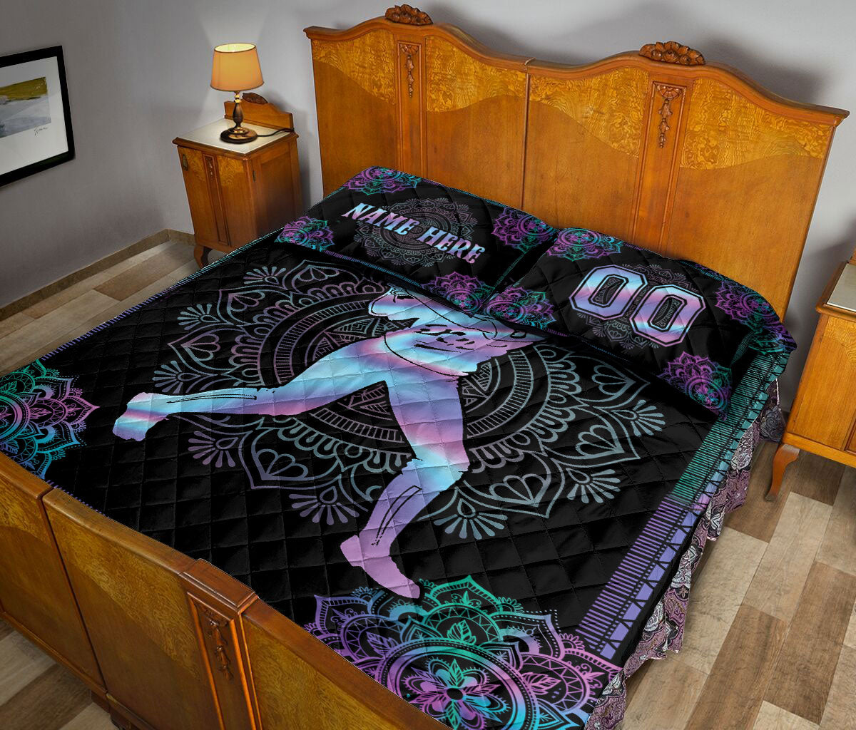 Ohaprints-Quilt-Bed-Set-Pillowcase-Hologram-Mandala-Softball-Girl-Batter-Custom-Personalized-Name-Number-Blanket-Bedspread-Bedding-3076-King (90'' x 100'')