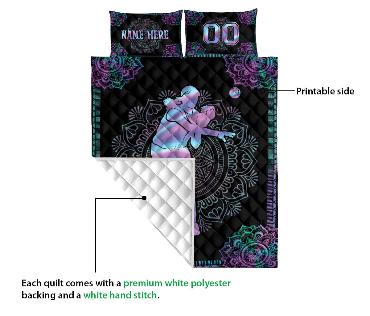 Ohaprints-Quilt-Bed-Set-Pillowcase-Hologram-Mandala-Softball-Girl-Pitcher-Custom-Personalized-Name-Number-Blanket-Bedspread-Bedding-3077-Queen (80'' x 90'')