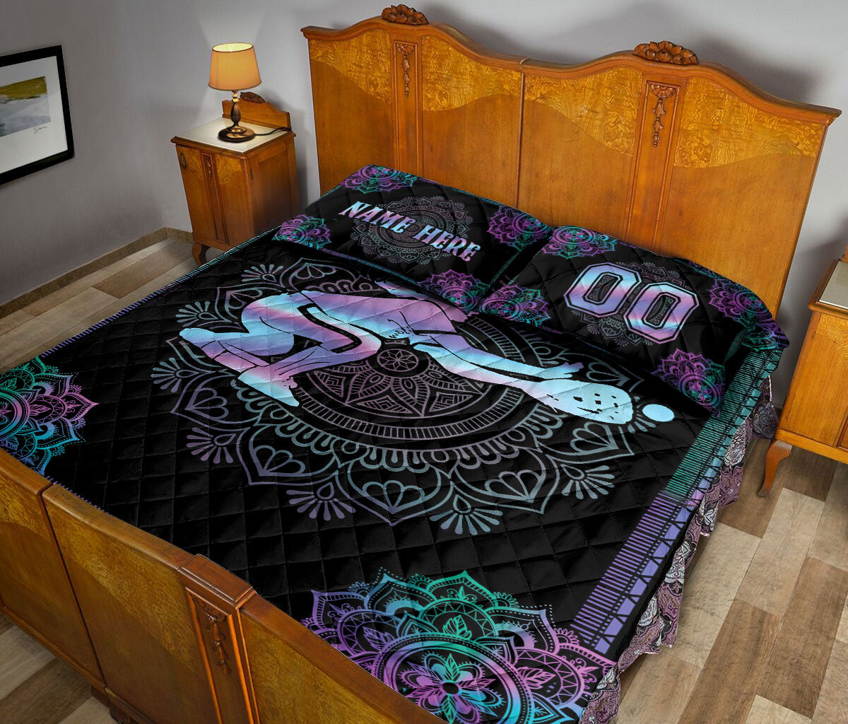 Ohaprints-Quilt-Bed-Set-Pillowcase-Hologram-Mandala-Softball-Girl-Catcher-Custom-Personalized-Name-Number-Blanket-Bedspread-Bedding-3078-King (90'' x 100'')