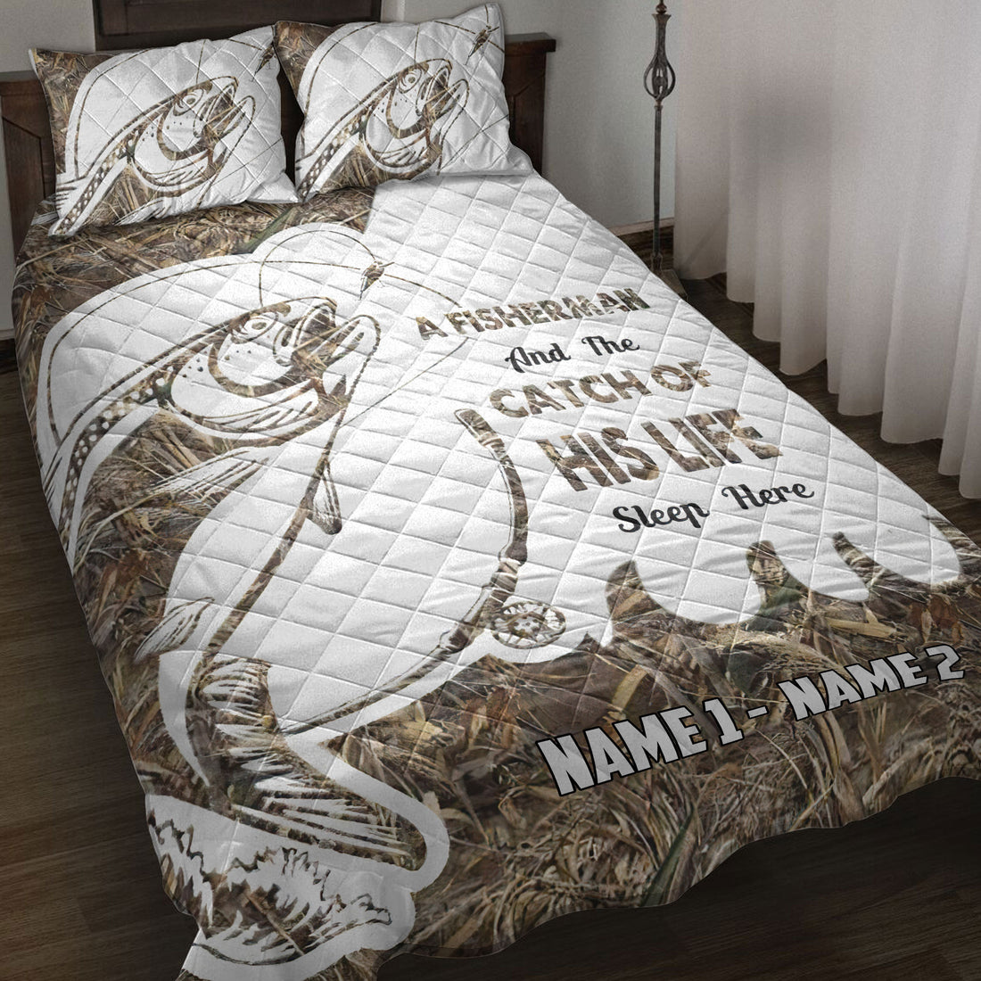 Ohaprints-Quilt-Bed-Set-Pillowcase-Fisherman-And-His-Best-Catch-Fishing-Fish-Custom-Personalized-Name-Blanket-Bedspread-Bedding-3774-Throw (55'' x 60'')