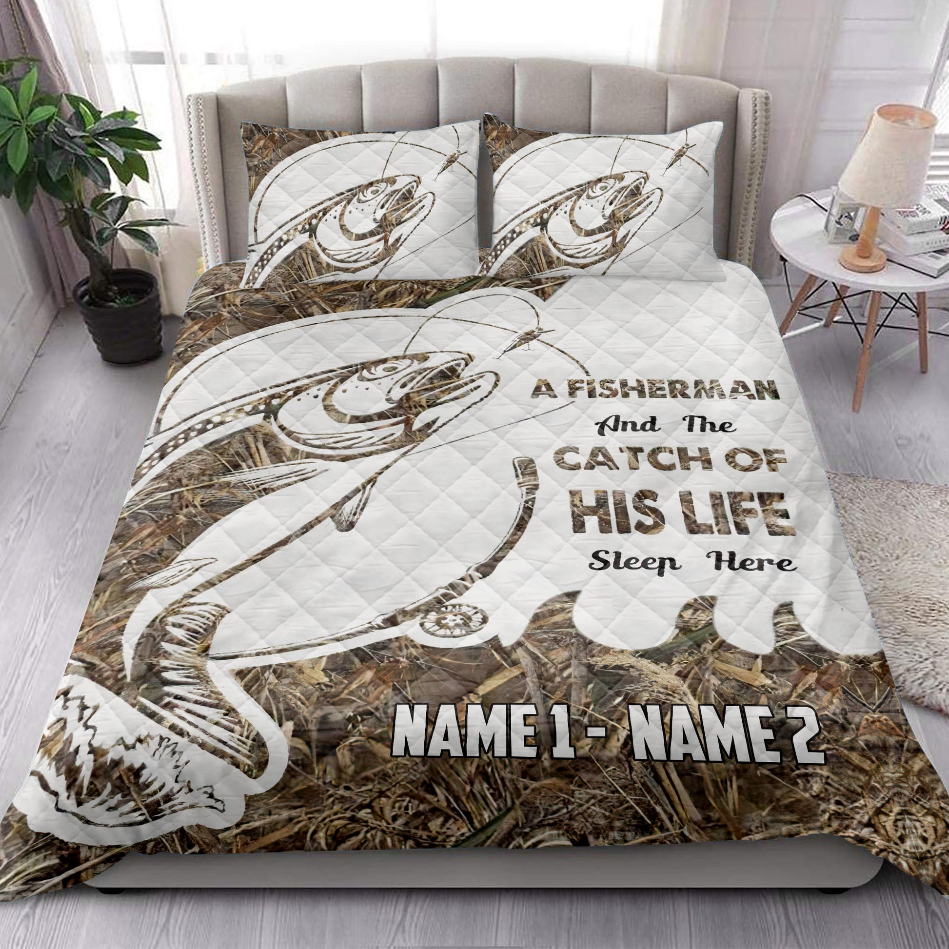 Ohaprints-Quilt-Bed-Set-Pillowcase-Fisherman-And-His-Best-Catch-Fishing-Fish-Custom-Personalized-Name-Blanket-Bedspread-Bedding-3774-King (90'' x 100'')