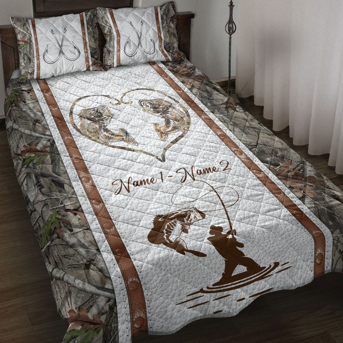 Ohaprints-Quilt-Bed-Set-Pillowcase-Fishing-Lover-Fisherman-Couple-Fish-Heart-Custom-Personalized-Name-Blanket-Bedspread-Bedding-3776-Throw (55'' x 60'')