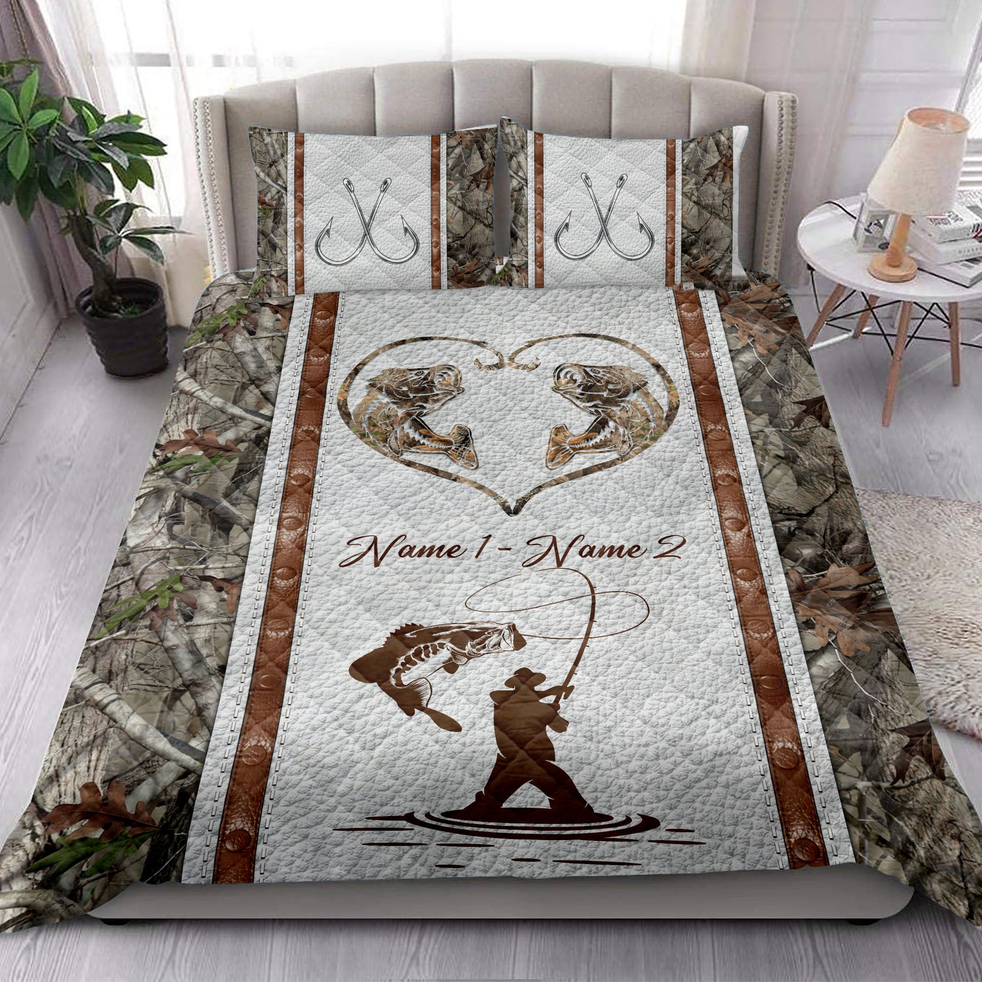 Ohaprints-Quilt-Bed-Set-Pillowcase-Fishing-Lover-Fisherman-Couple-Fish-Heart-Custom-Personalized-Name-Blanket-Bedspread-Bedding-3776-King (90'' x 100'')