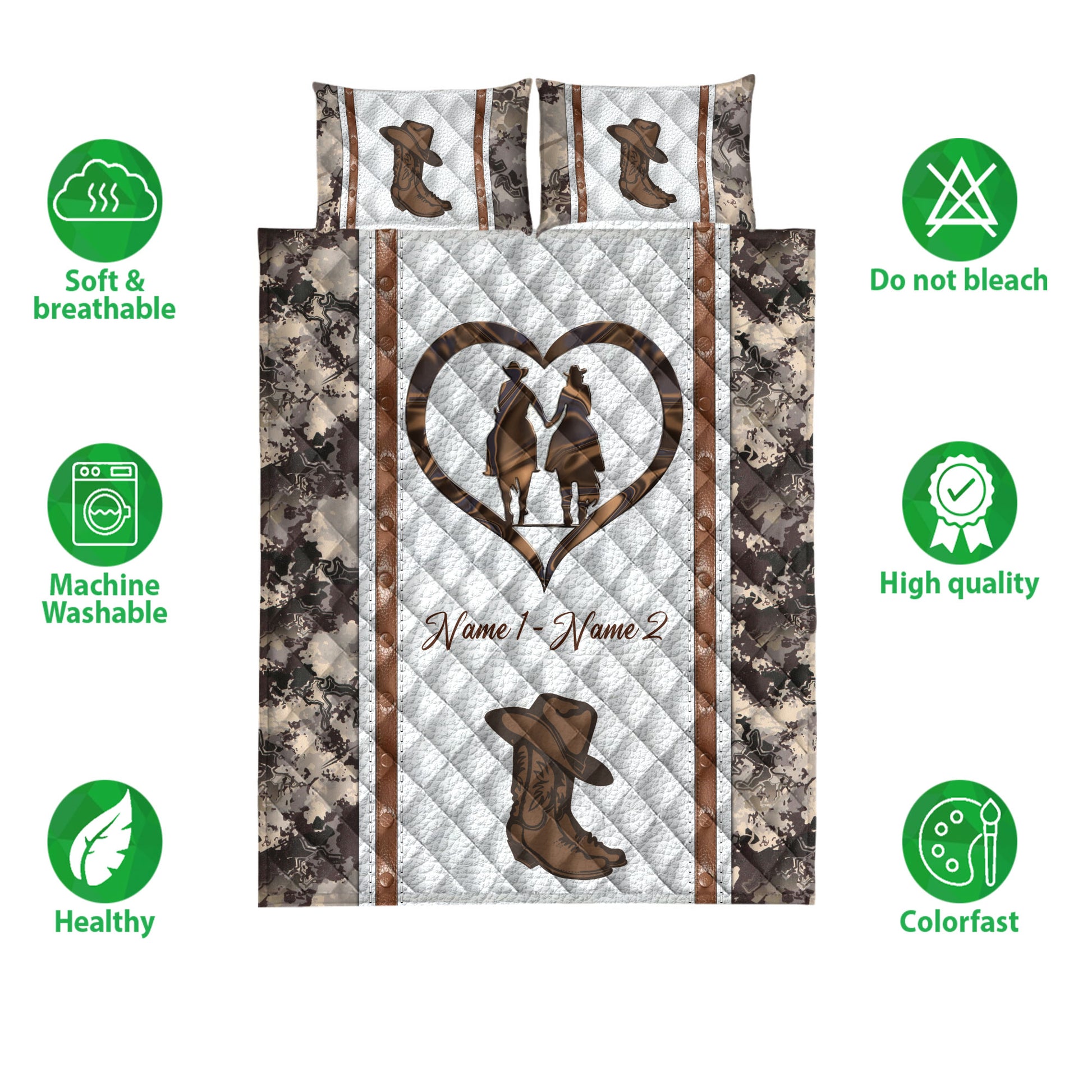 Ohaprints-Quilt-Bed-Set-Pillowcase-Western-Cowboy-Cowgirl-Couple-Horse-Lover-Custom-Personalized-Name-Blanket-Bedspread-Bedding-3777-Double (70'' x 80'')