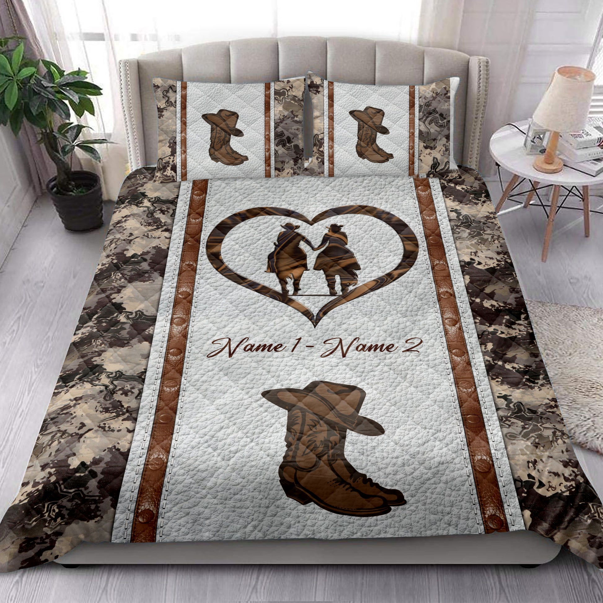 Ohaprints-Quilt-Bed-Set-Pillowcase-Western-Cowboy-Cowgirl-Couple-Horse-Lover-Custom-Personalized-Name-Blanket-Bedspread-Bedding-3777-King (90'' x 100'')