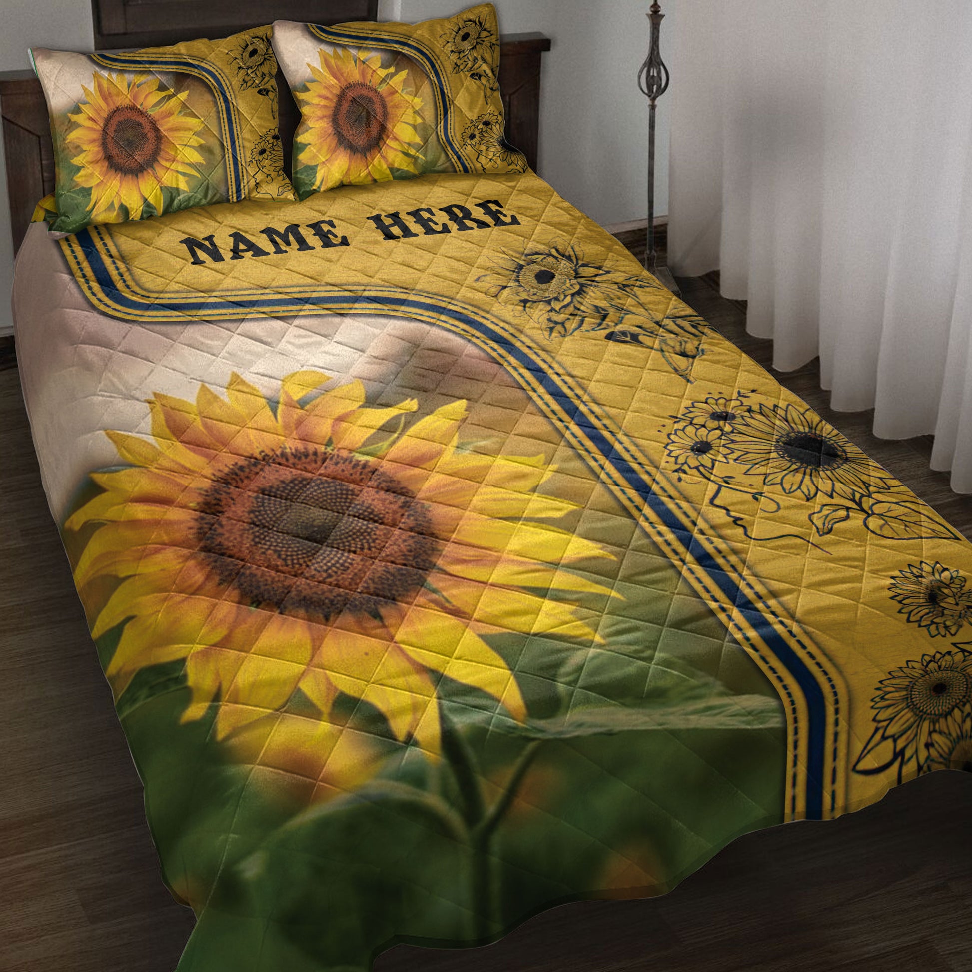 Ohaprints-Quilt-Bed-Set-Pillowcase-Sunflower-3D-Print-Flower-Lover-Idea-Yellow-Custom-Personalized-Name-Blanket-Bedspread-Bedding-3781-Throw (55'' x 60'')