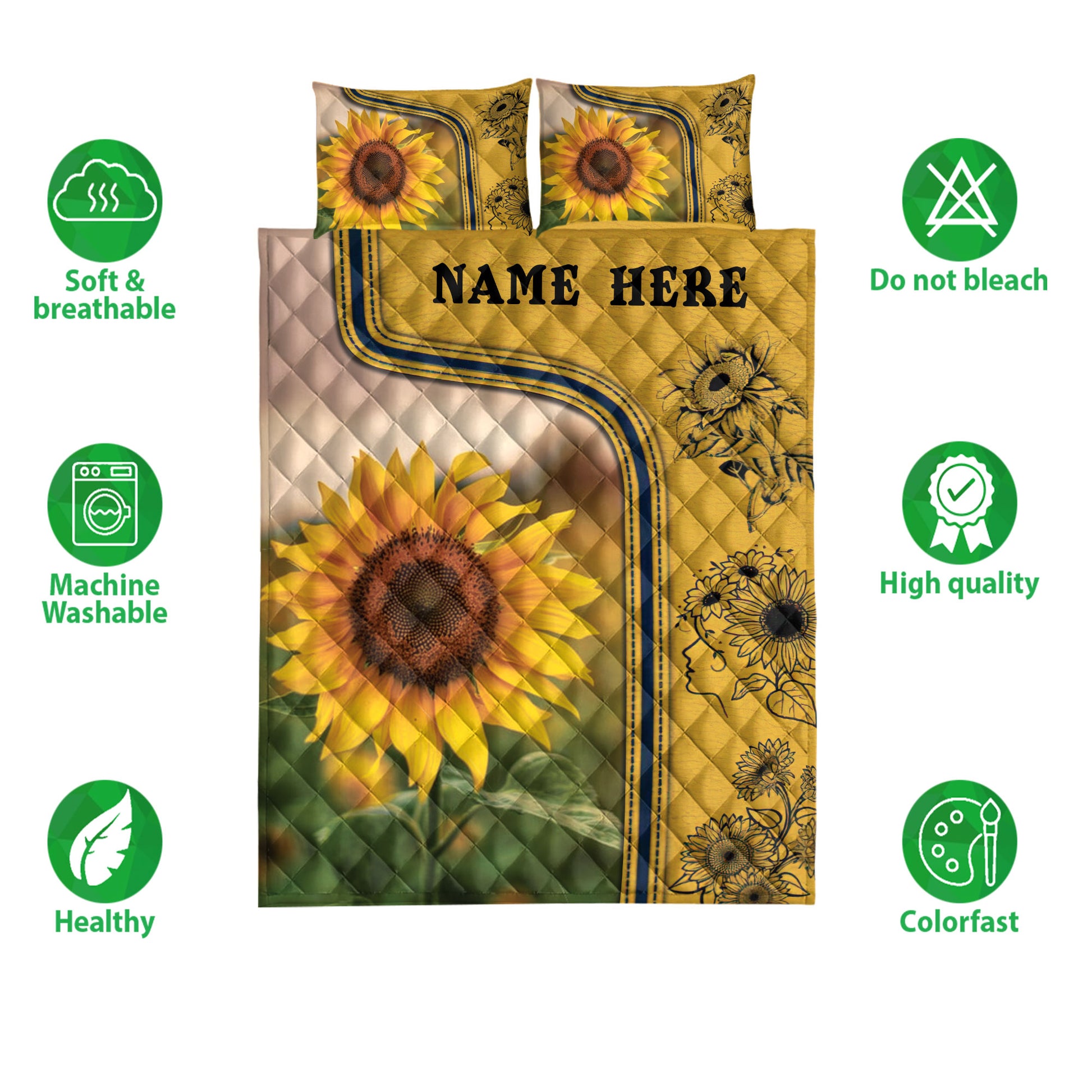 Ohaprints-Quilt-Bed-Set-Pillowcase-Sunflower-3D-Print-Flower-Lover-Idea-Yellow-Custom-Personalized-Name-Blanket-Bedspread-Bedding-3781-Double (70'' x 80'')