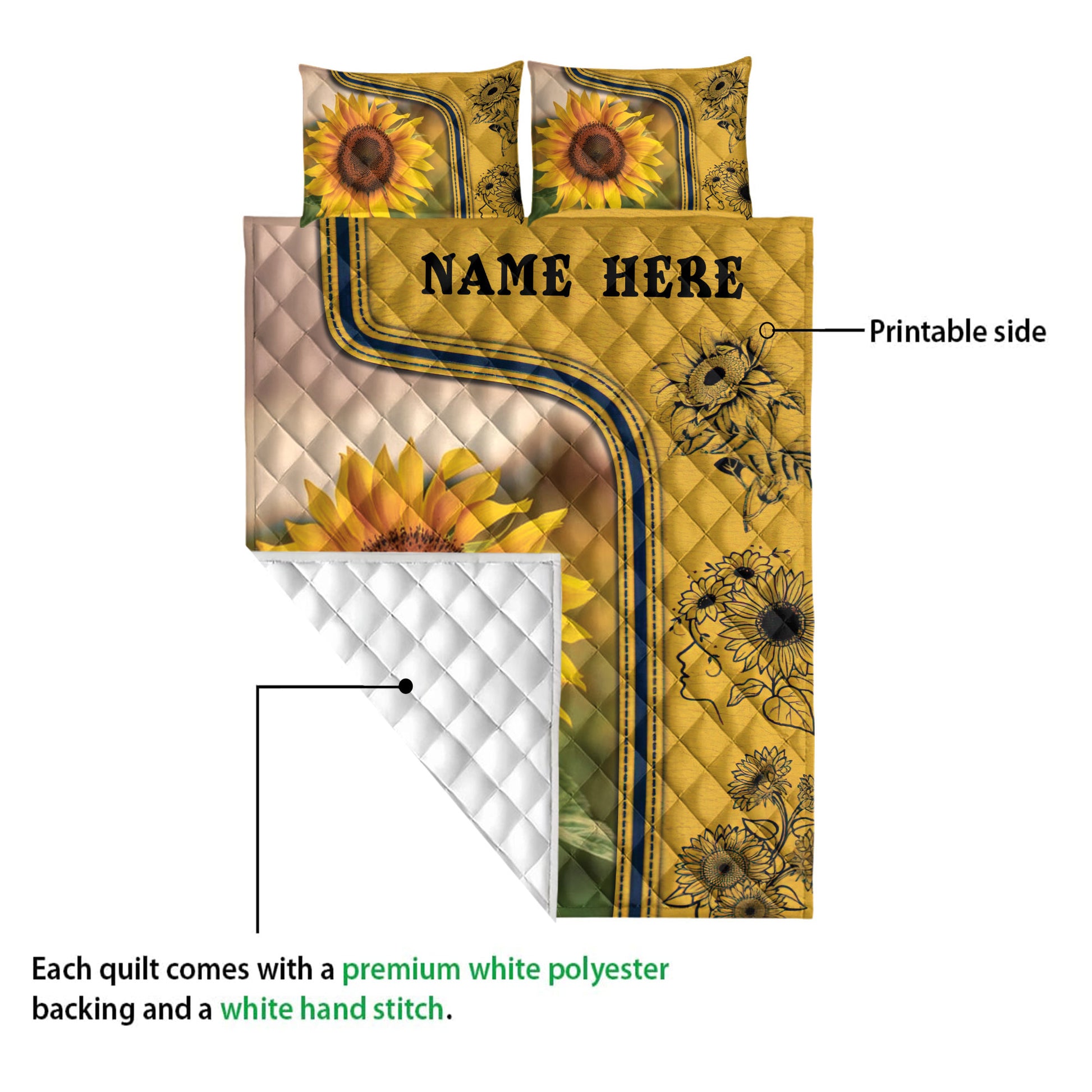 Ohaprints-Quilt-Bed-Set-Pillowcase-Sunflower-3D-Print-Flower-Lover-Idea-Yellow-Custom-Personalized-Name-Blanket-Bedspread-Bedding-3781-Queen (80'' x 90'')