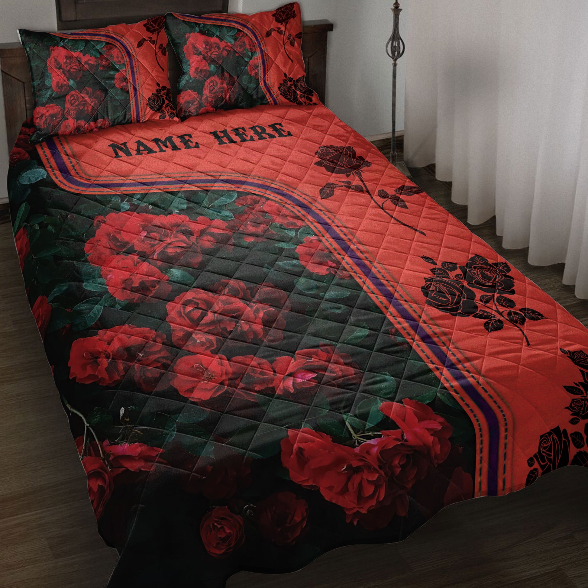 Ohaprints-Quilt-Bed-Set-Pillowcase-Rose-Red-Flower-Lover-Unique-Idea-3D-Print-Custom-Personalized-Name-Blanket-Bedspread-Bedding-3782-Throw (55'' x 60'')