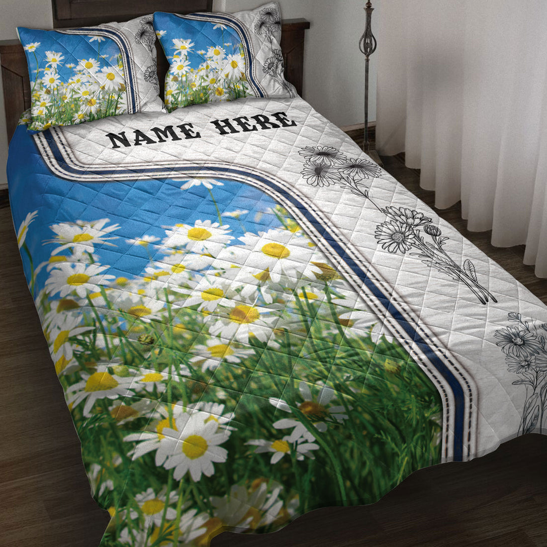 Ohaprints-Quilt-Bed-Set-Pillowcase-White-Daisy-Flower-Lover-3D-Print-Unique-Custom-Personalized-Name-Blanket-Bedspread-Bedding-3783-Throw (55'' x 60'')