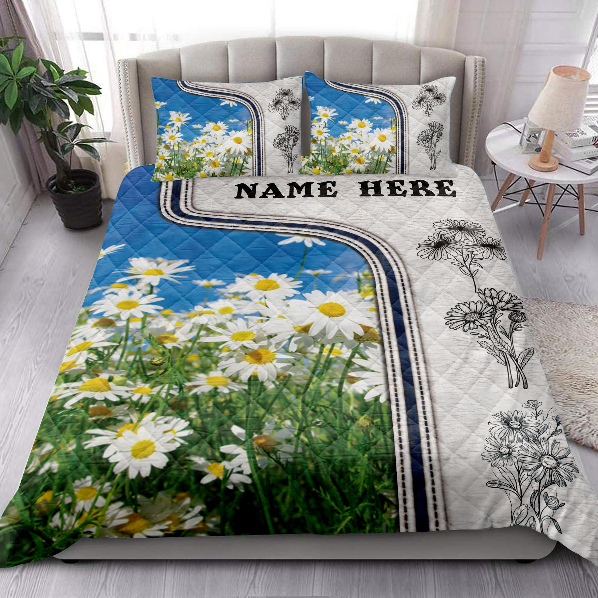 Ohaprints-Quilt-Bed-Set-Pillowcase-White-Daisy-Flower-Lover-3D-Print-Unique-Custom-Personalized-Name-Blanket-Bedspread-Bedding-3783-King (90'' x 100'')