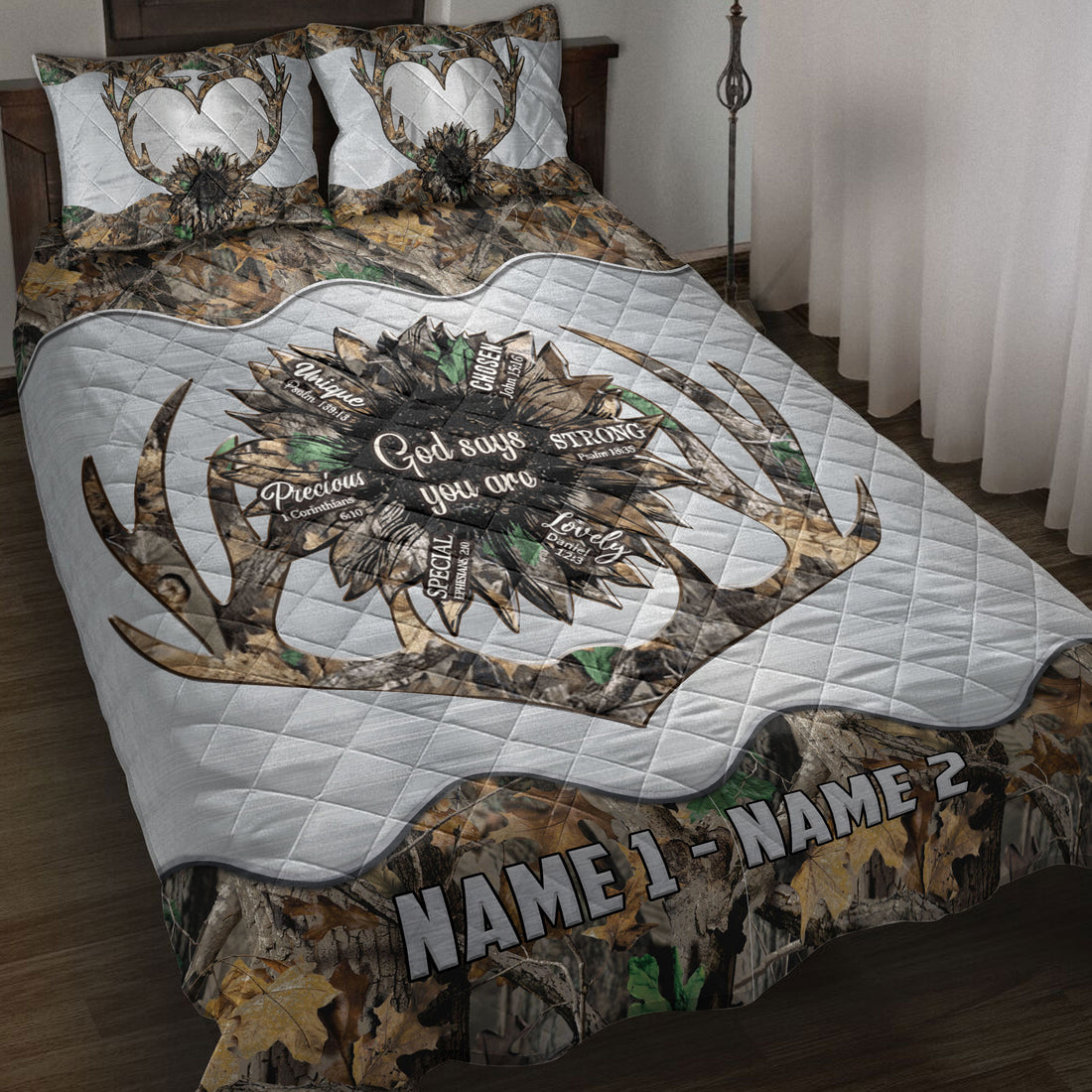 Ohaprints-Quilt-Bed-Set-Pillowcase-Deer-Antler-Sunflower-Hunting-Hunter-Custom-Personalized-Name-Blanket-Bedspread-Bedding-3784-Throw (55'' x 60'')