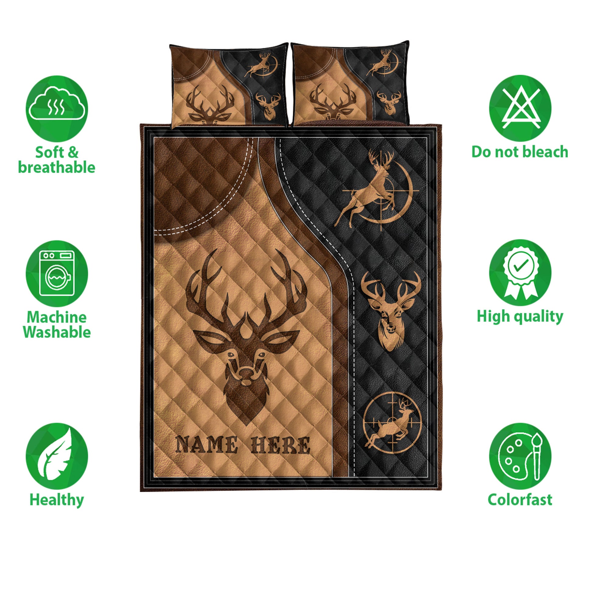 Ohaprints-Quilt-Bed-Set-Pillowcase-Deer-Head-Buck-Hunting-Hunter-Vintage-Brown-Custom-Personalized-Name-Blanket-Bedspread-Bedding-3785-Double (70'' x 80'')