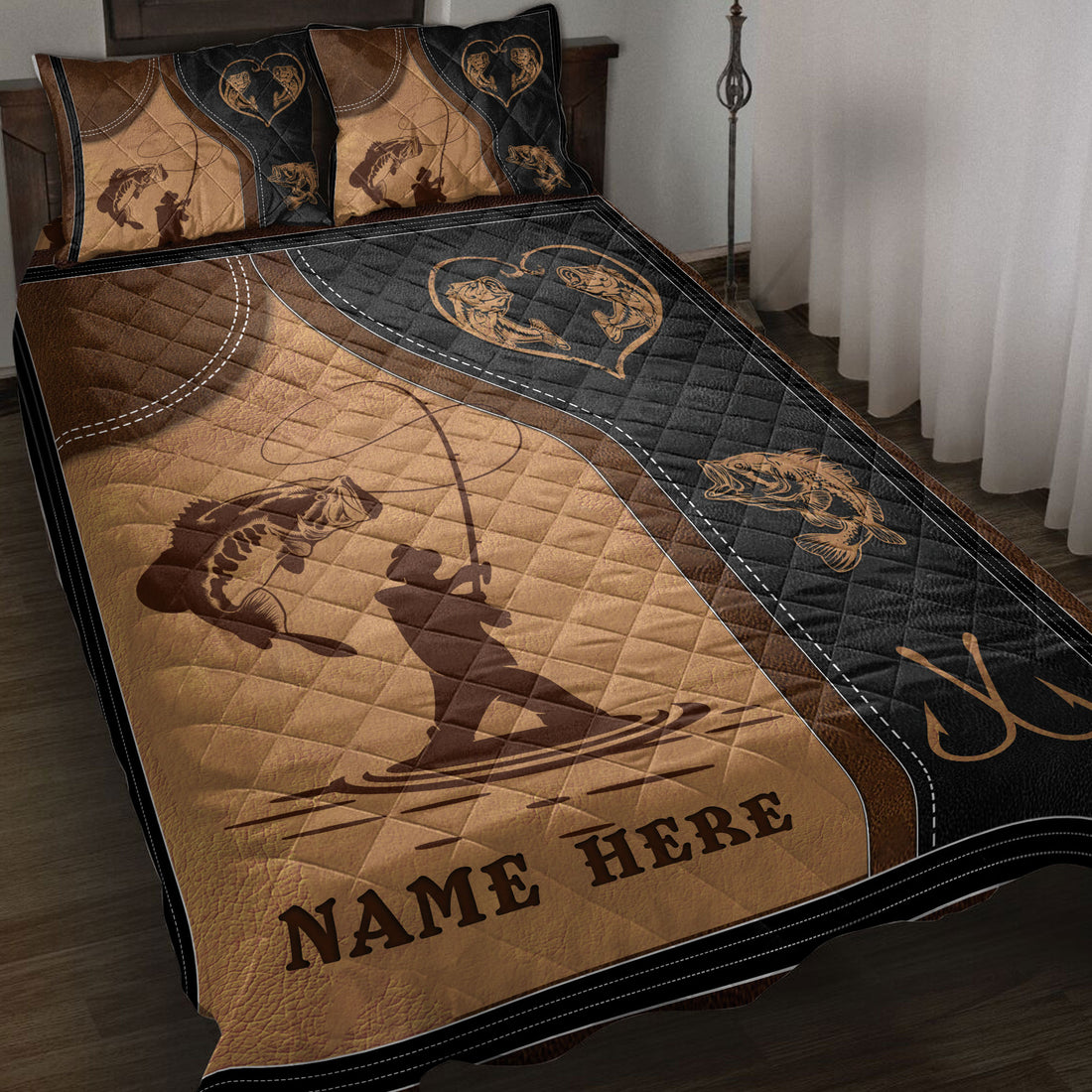 Ohaprints-Quilt-Bed-Set-Pillowcase-Fishing-Fisherman-Fish-Lover-Vintage-Brown-Custom-Personalized-Name-Blanket-Bedspread-Bedding-3786-Throw (55'' x 60'')