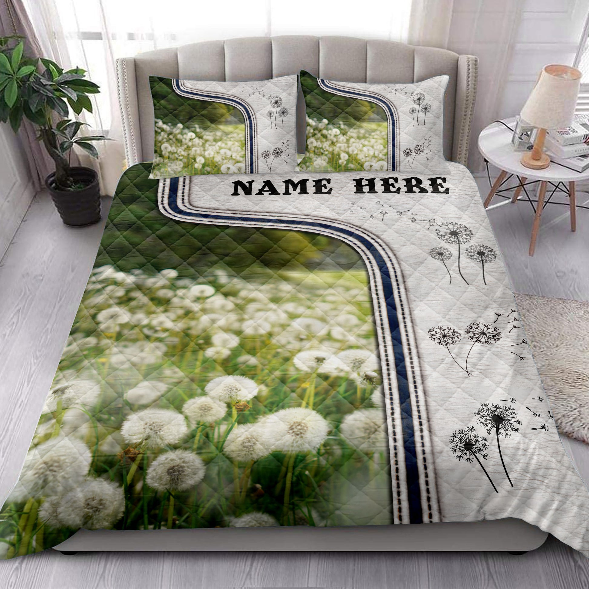 Ohaprints-Quilt-Bed-Set-Pillowcase-Dandelion-Flower-Lover-3D-Print-Idea-White-Custom-Personalized-Name-Blanket-Bedspread-Bedding-3788-King (90'' x 100'')