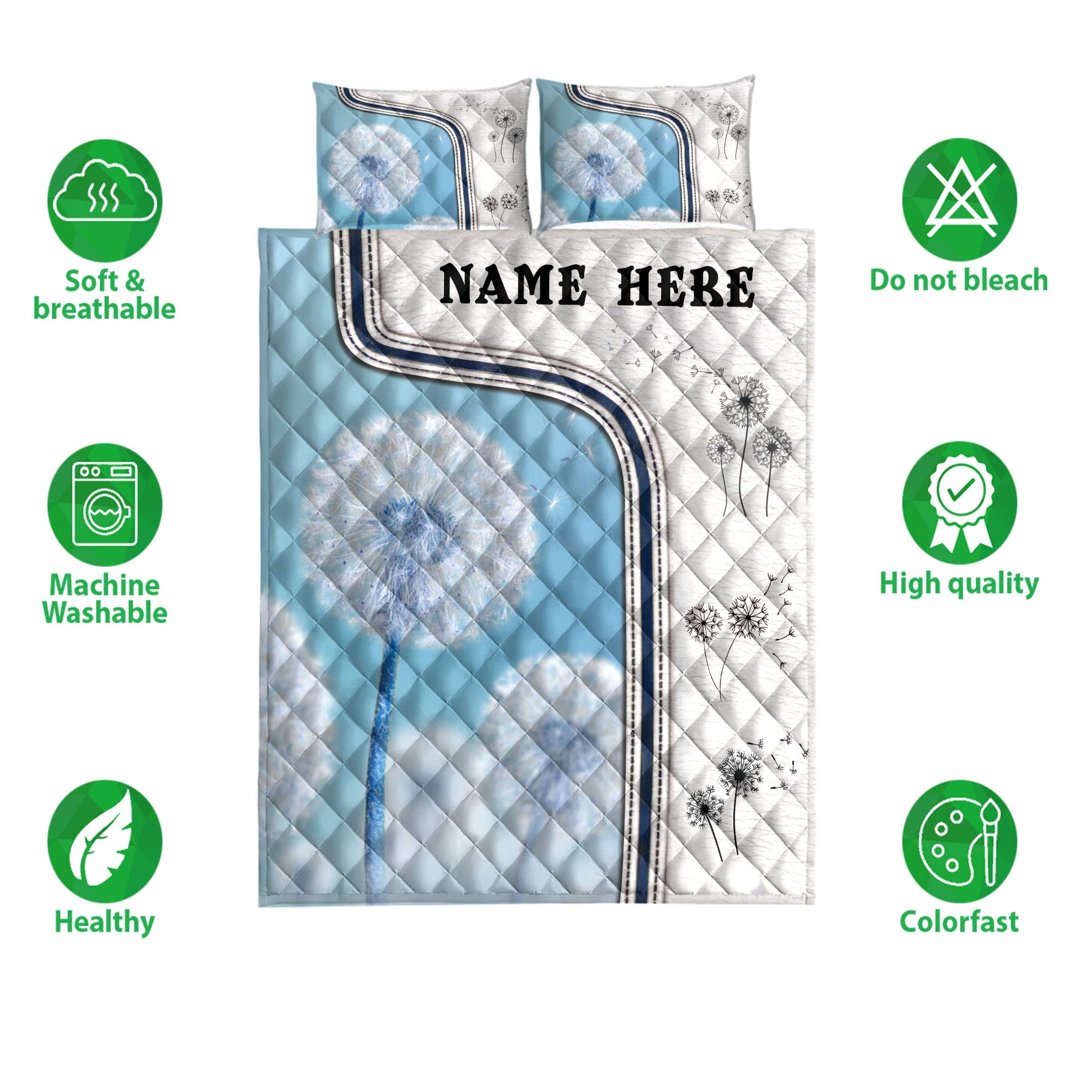 Ohaprints-Quilt-Bed-Set-Pillowcase-Dandelion-Flower-Lovers-3D-Print-Idea-White-Custom-Personalized-Name-Blanket-Bedspread-Bedding-3789-Double (70'' x 80'')