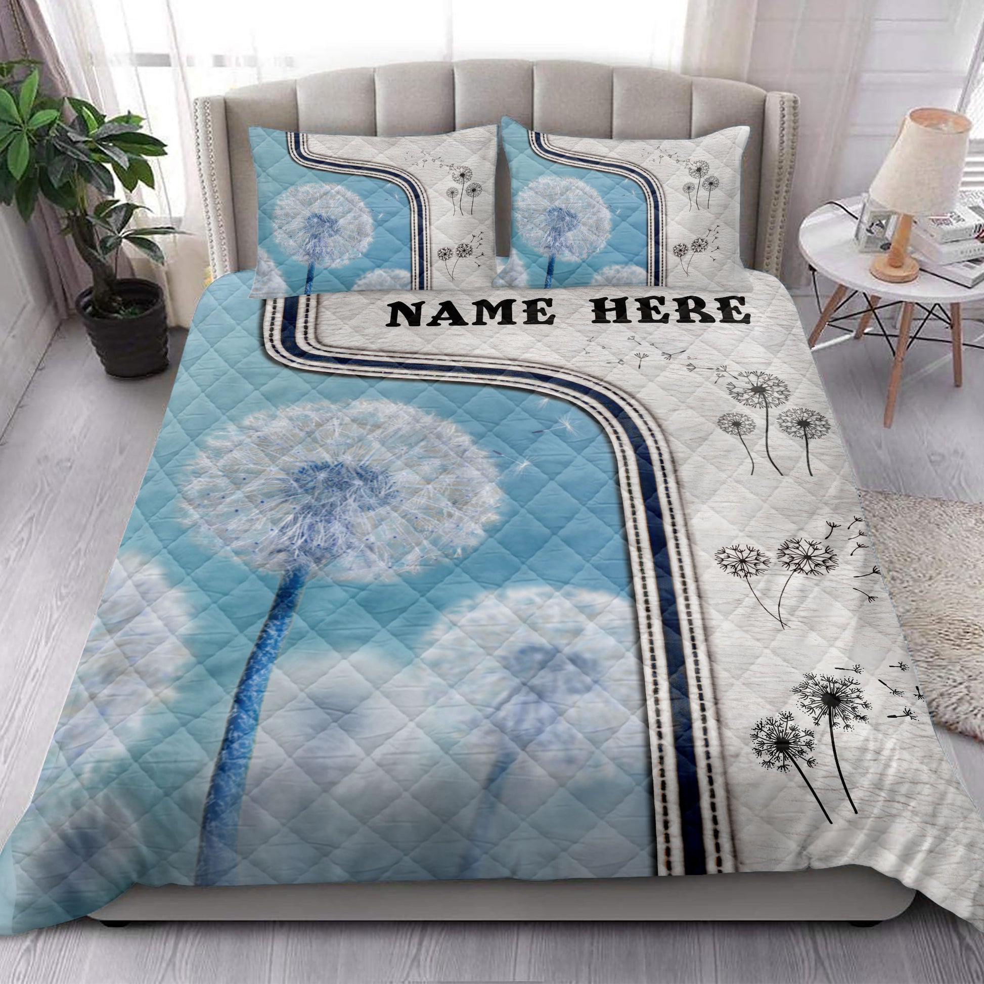 Ohaprints-Quilt-Bed-Set-Pillowcase-Dandelion-Flower-Lovers-3D-Print-Idea-White-Custom-Personalized-Name-Blanket-Bedspread-Bedding-3789-King (90'' x 100'')