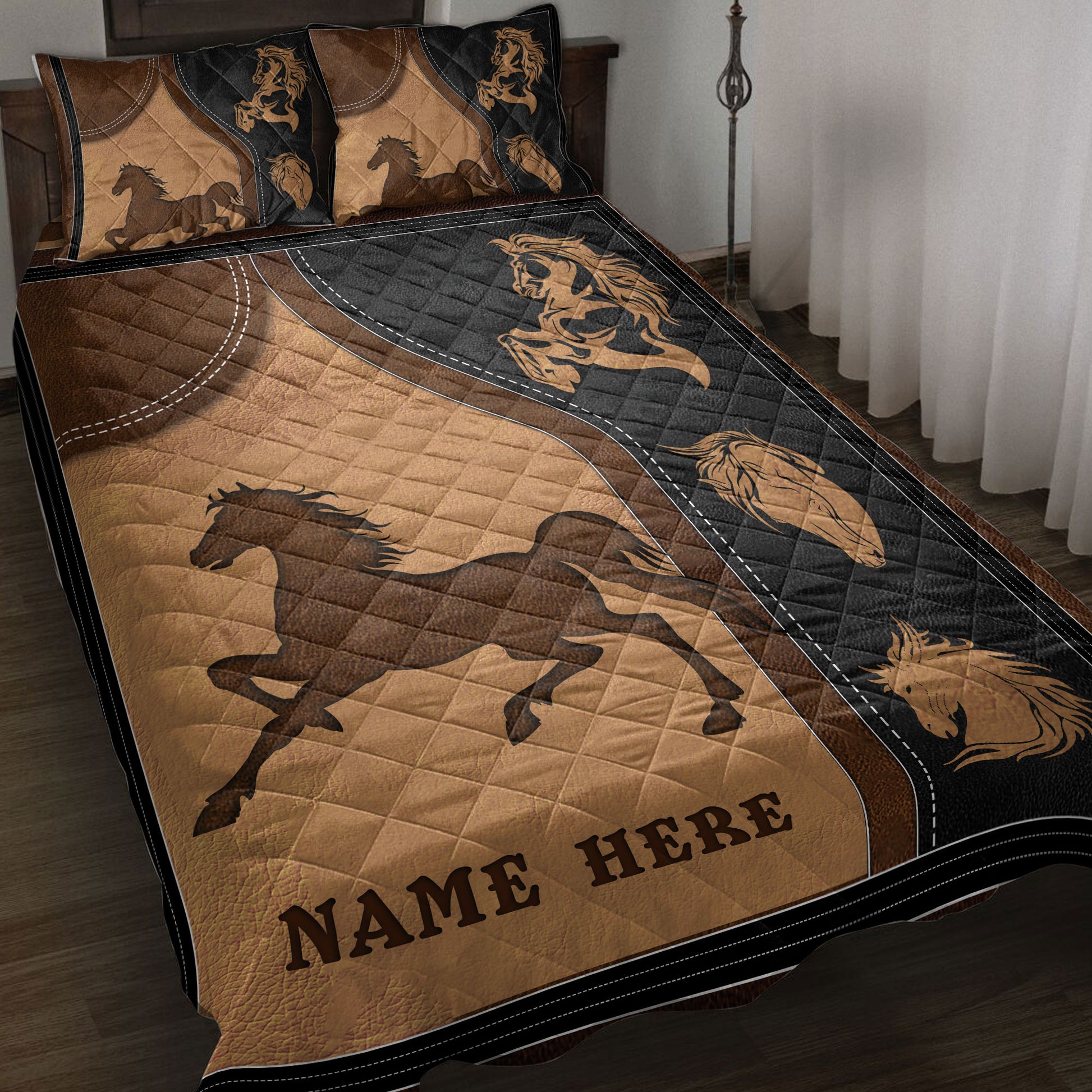 Ohaprints-Quilt-Bed-Set-Pillowcase-Horse-Farm-Farmer-Cowboy-Cowgirl-Brown-Custom-Personalized-Name-Blanket-Bedspread-Bedding-3790-Throw (55'' x 60'')