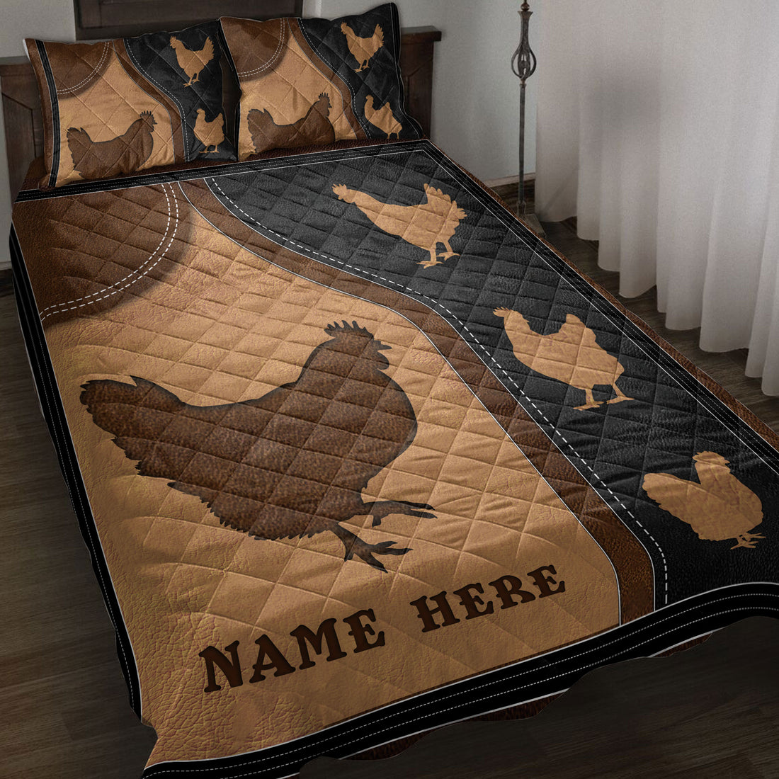 Ohaprints-Quilt-Bed-Set-Pillowcase-Chicken-Hen-Farm-Farmer-Vintage-Brown-Custom-Personalized-Name-Blanket-Bedspread-Bedding-3791-Throw (55'' x 60'')