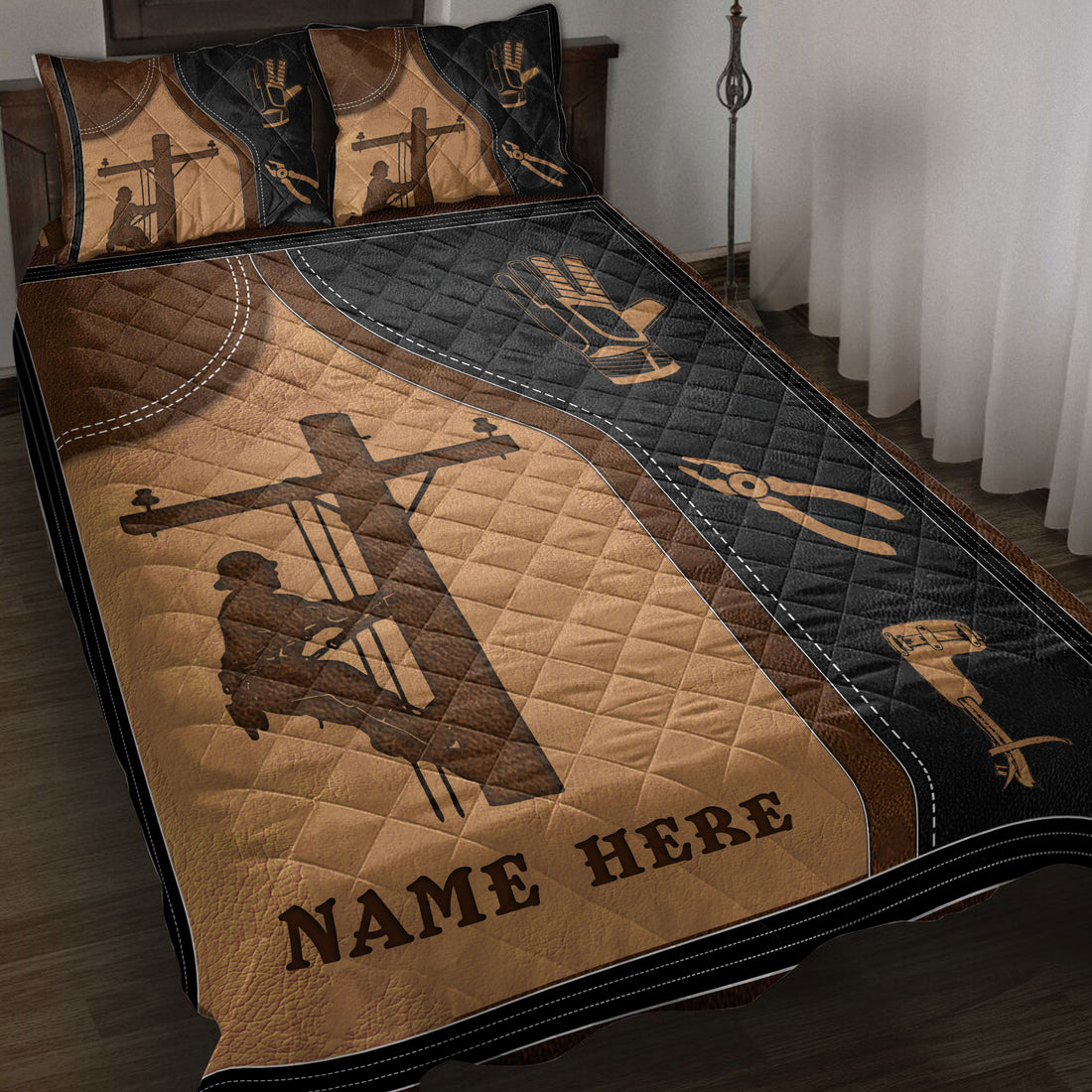 Ohaprints-Quilt-Bed-Set-Pillowcase-Lineman-Electrician-Lineworker-Linemen-Custom-Personalized-Name-Blanket-Bedspread-Bedding-3792-Throw (55'' x 60'')