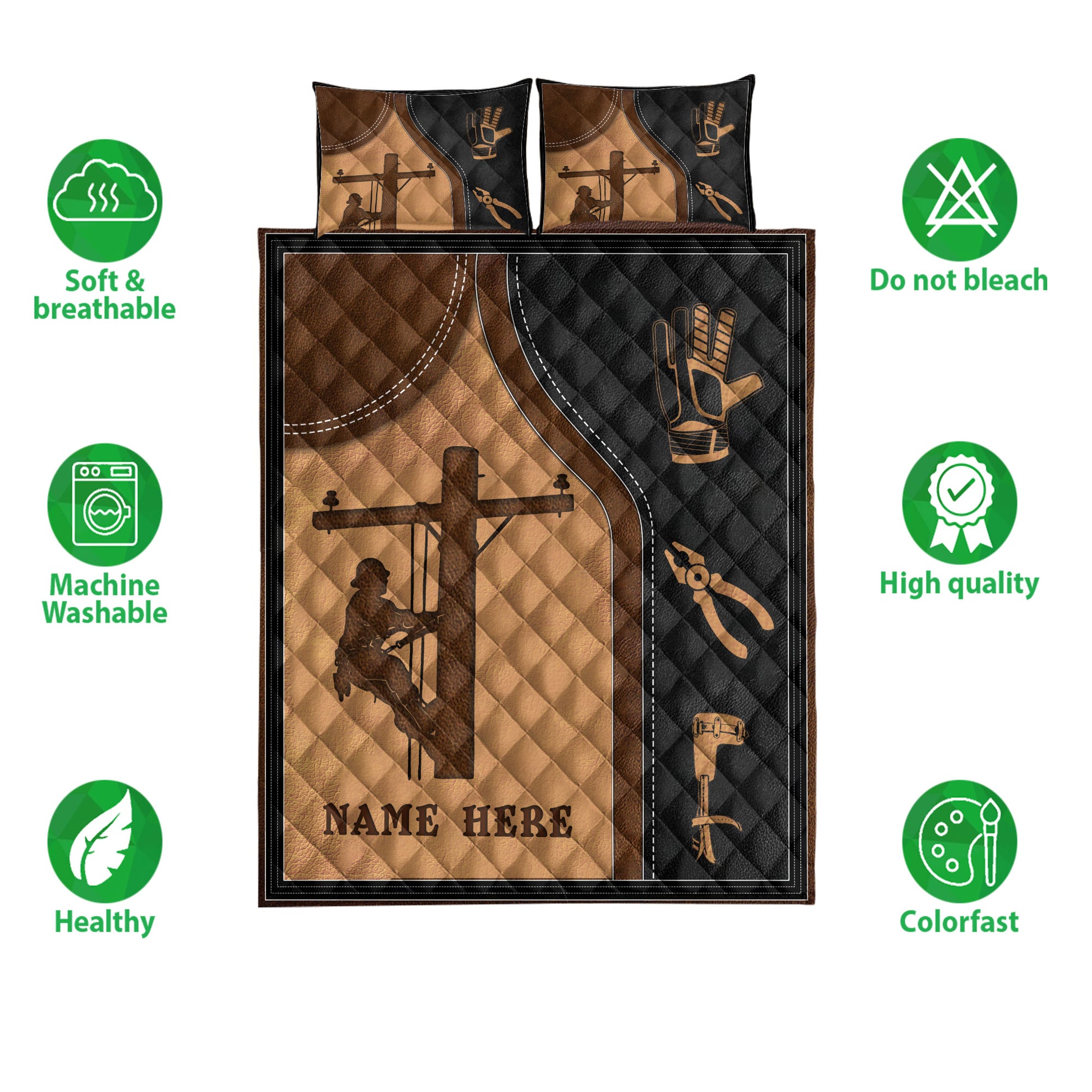 Ohaprints-Quilt-Bed-Set-Pillowcase-Lineman-Electrician-Lineworker-Linemen-Custom-Personalized-Name-Blanket-Bedspread-Bedding-3792-Double (70'' x 80'')