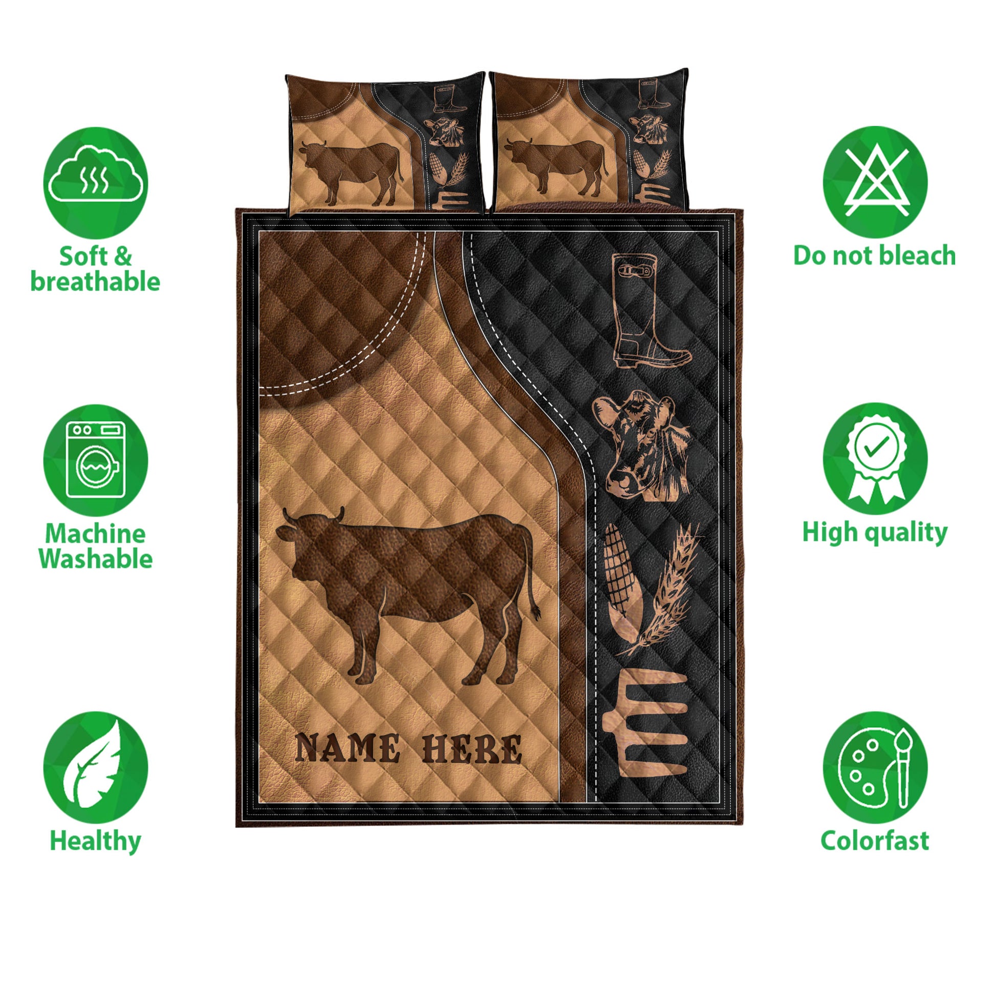 Ohaprints-Quilt-Bed-Set-Pillowcase-Cow-Cattle-Farmer-Farm-Brown-Custom-Personalized-Name-Blanket-Bedspread-Bedding-3793-Double (70'' x 80'')