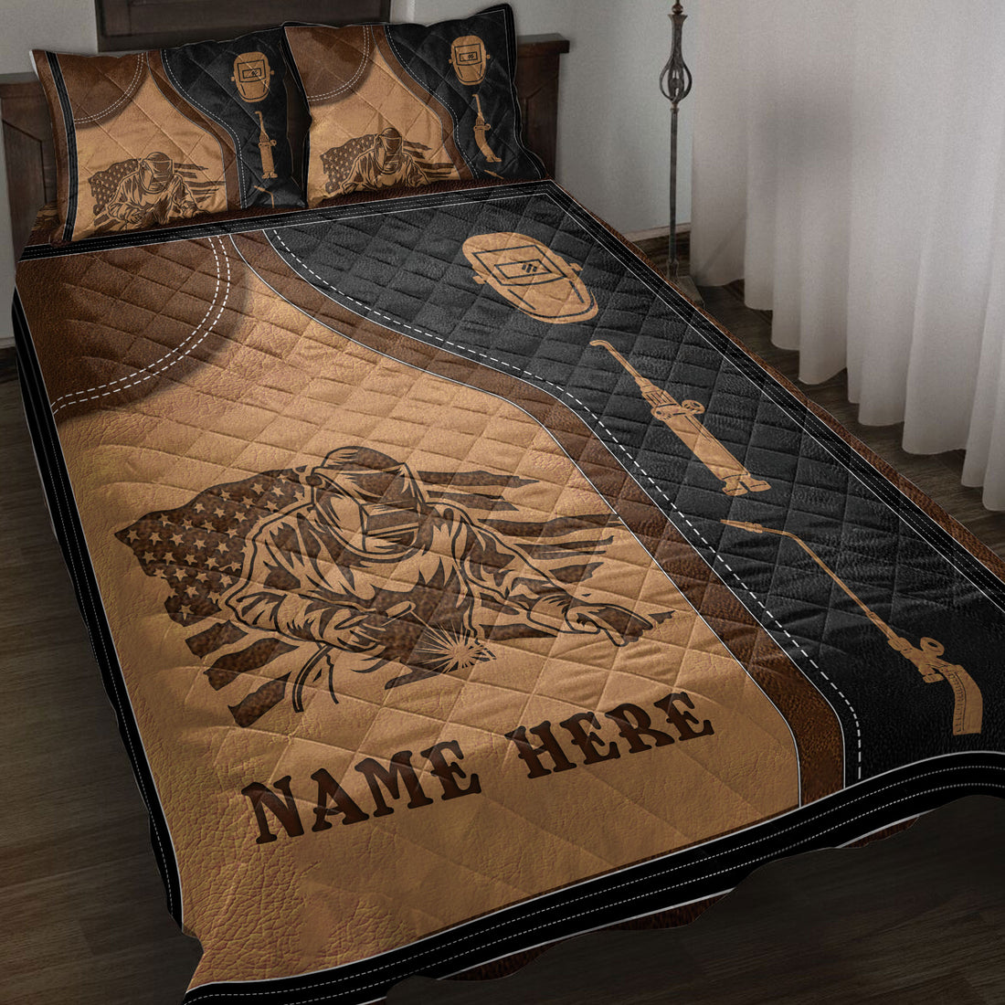 Ohaprints-Quilt-Bed-Set-Pillowcase-Welder-Welding-Gift-For-Husband-Men-Custom-Personalized-Name-Blanket-Bedspread-Bedding-3794-Throw (55'' x 60'')